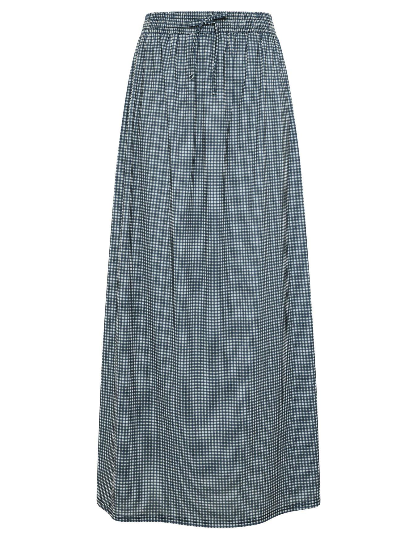 Image 5 of 5 of Long Tall Sally Gingham Shirred Waist Skirt - Blue