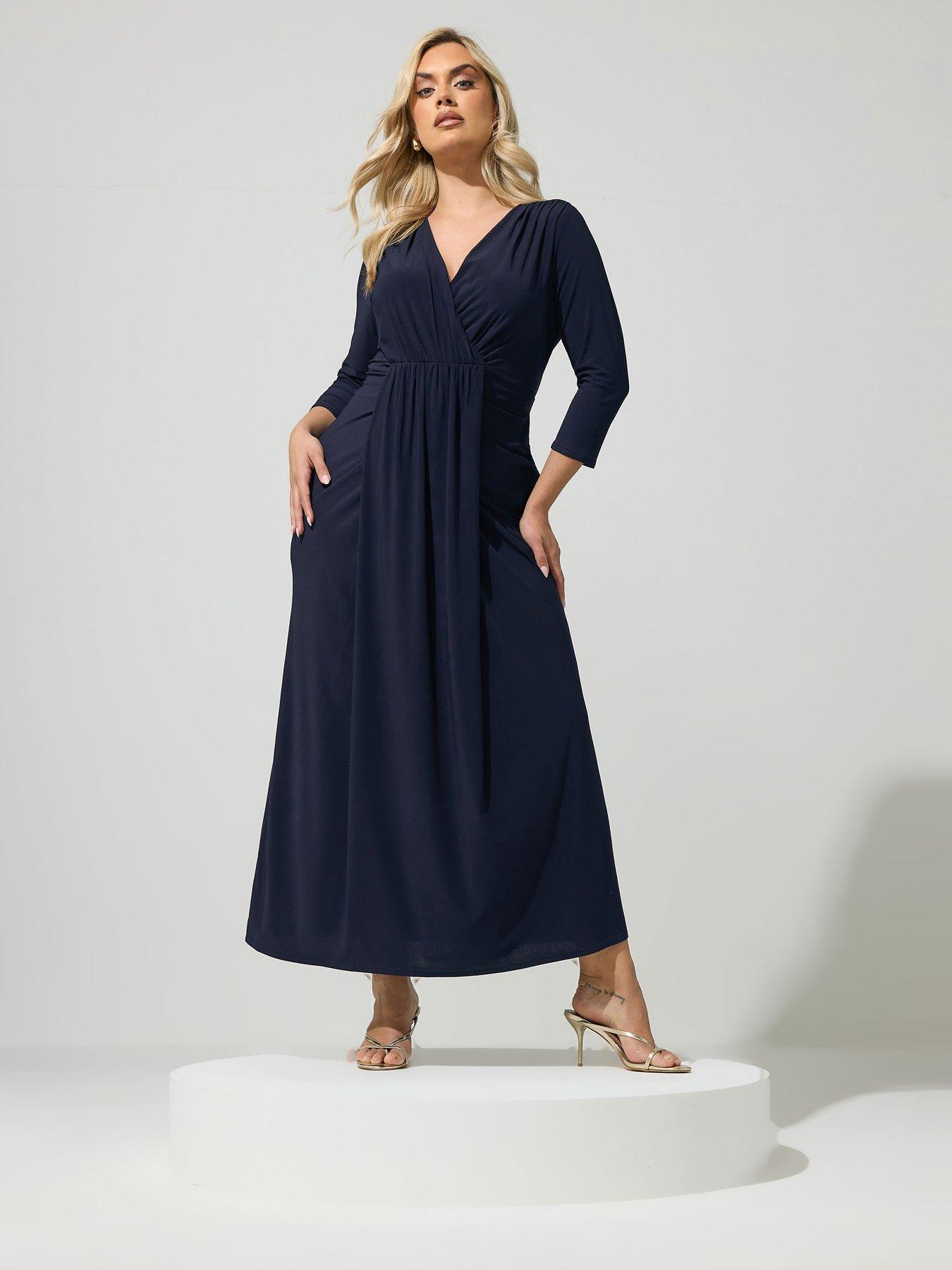 Image 1 of 4 of Yours Curve Drape Maxi Dress - Navy