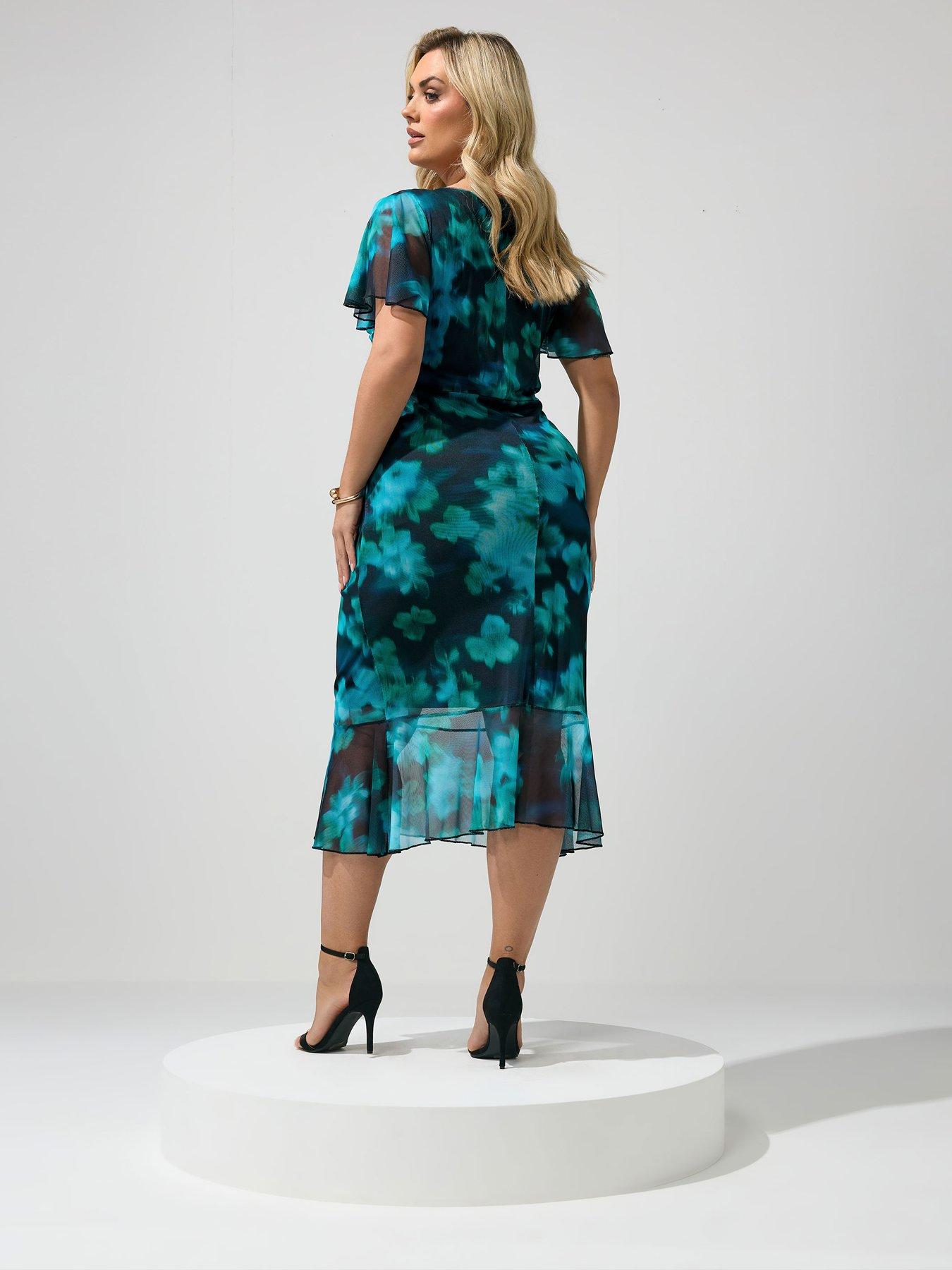 Image 2 of 4 of Yours Curve Blur Gathered Square Neck Dress
