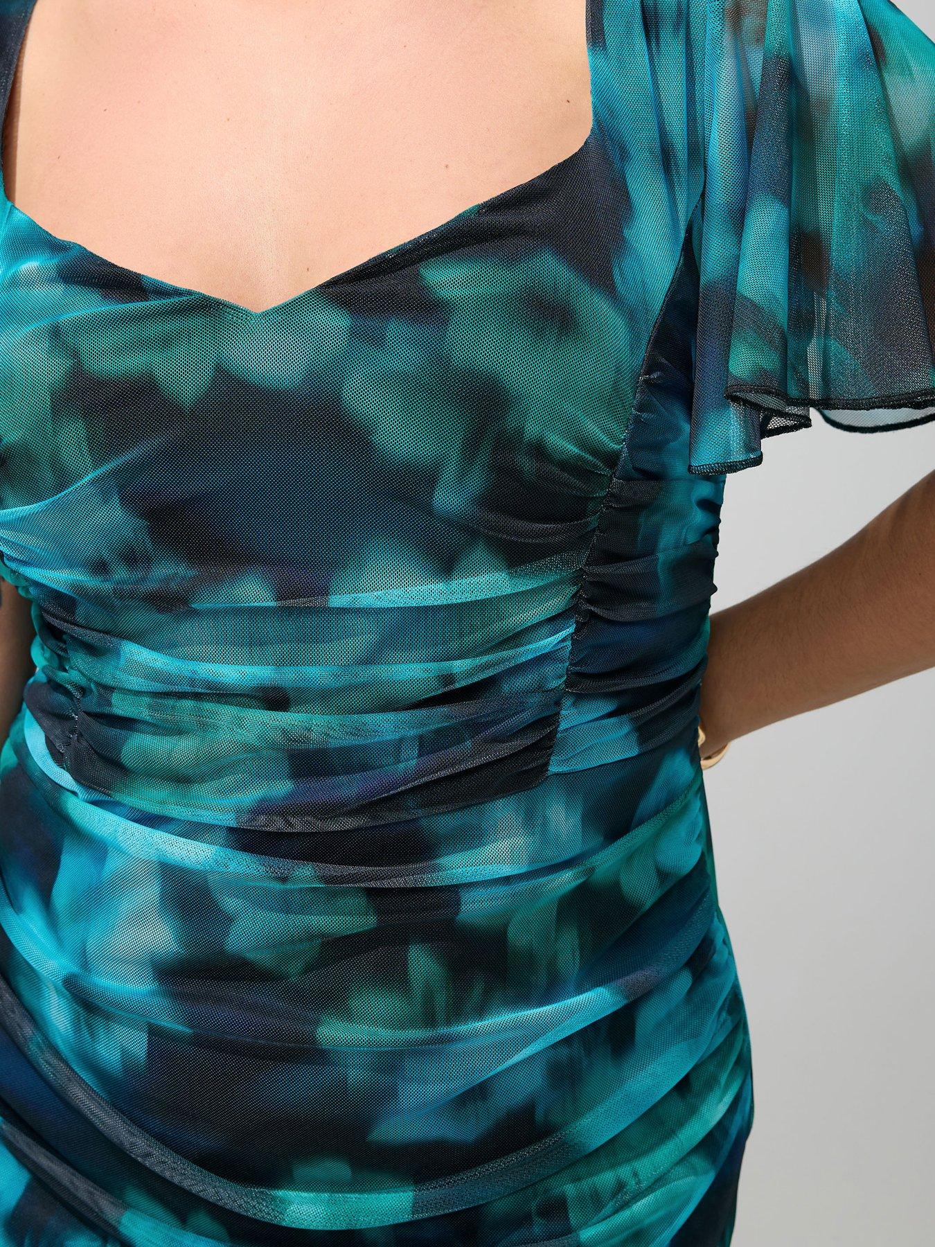 Image 4 of 4 of Yours Curve Blur Gathered Square Neck Dress