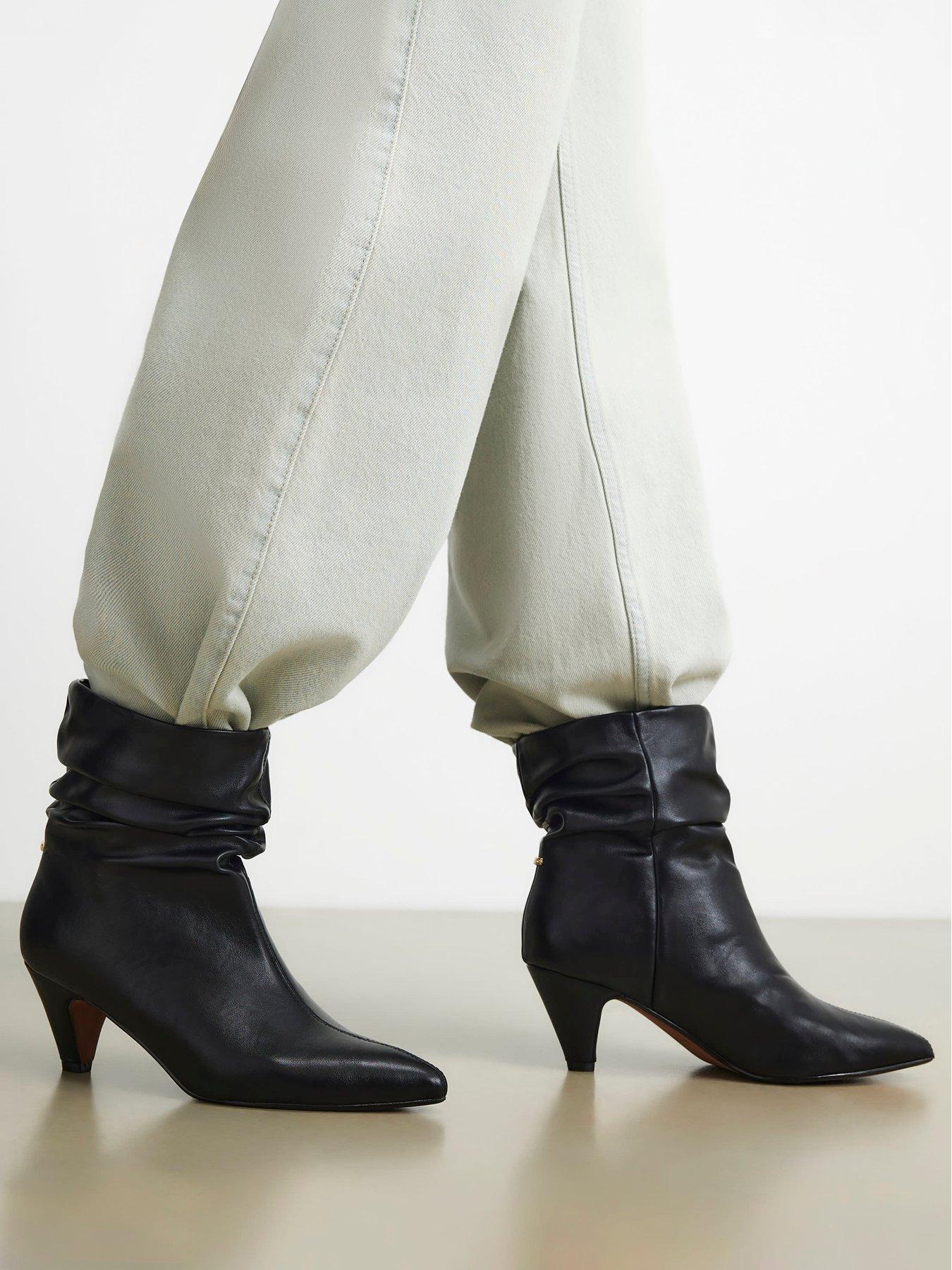Image 1 of 6 of River Island Faux Leather Slouchy Point Toe Boots - Black
