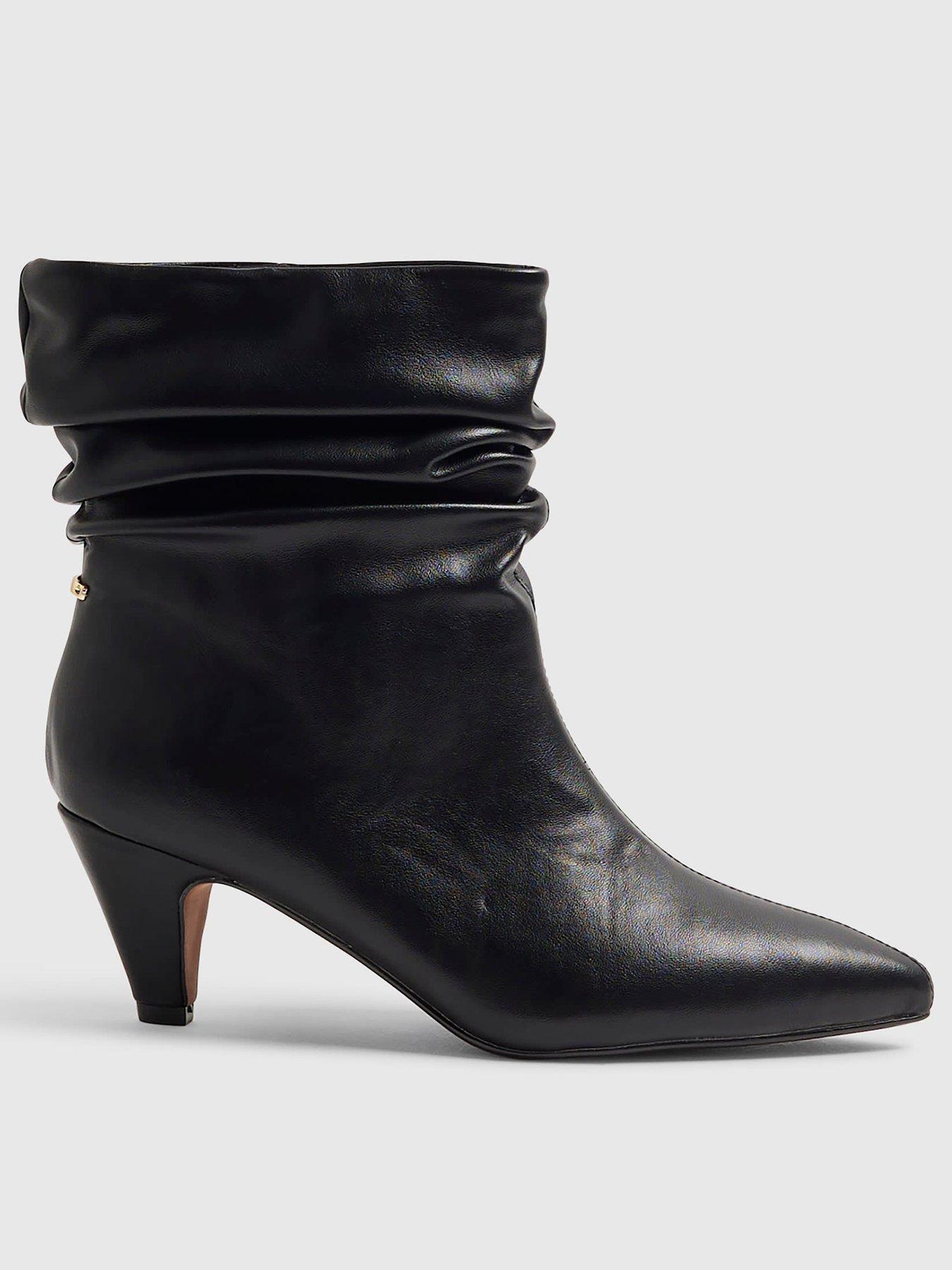 Image 2 of 6 of River Island Faux Leather Slouchy Point Toe Boots - Black