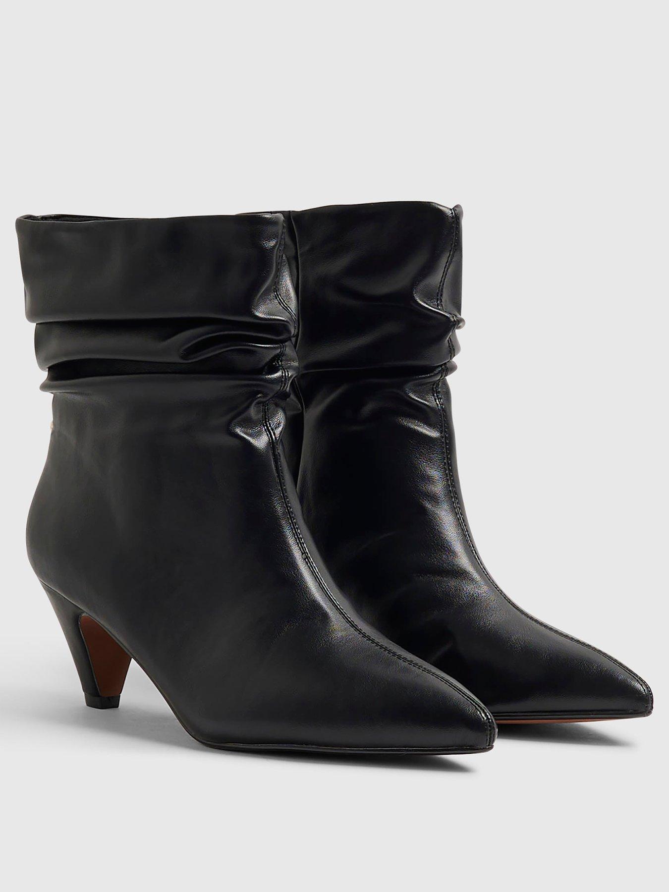 Image 3 of 6 of River Island Faux Leather Slouchy Point Toe Boots - Black