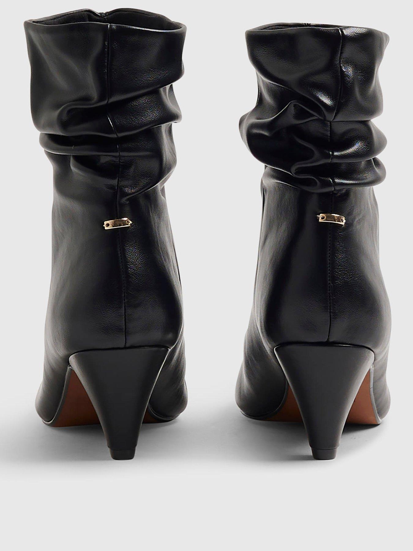 Image 4 of 6 of River Island Faux Leather Slouchy Point Toe Boots - Black