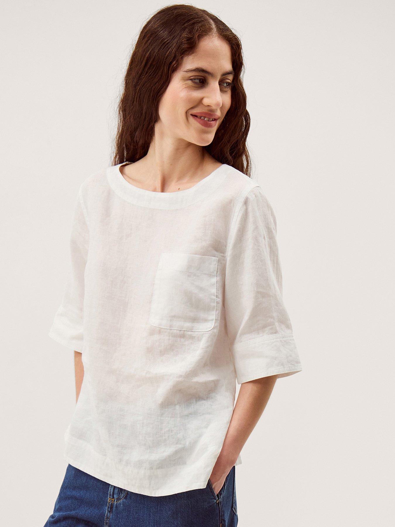 Image 1 of 6 of Monsoon Ingrid Linen T-Shirt - White