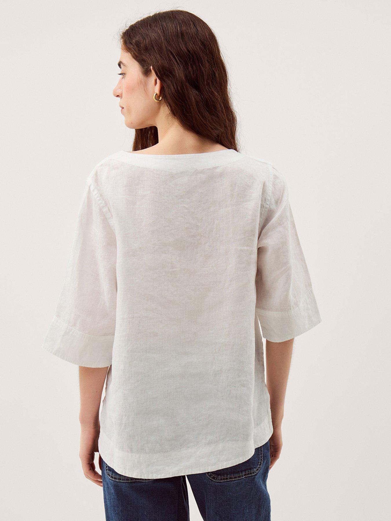 Image 2 of 6 of Monsoon Ingrid Linen T-Shirt - White