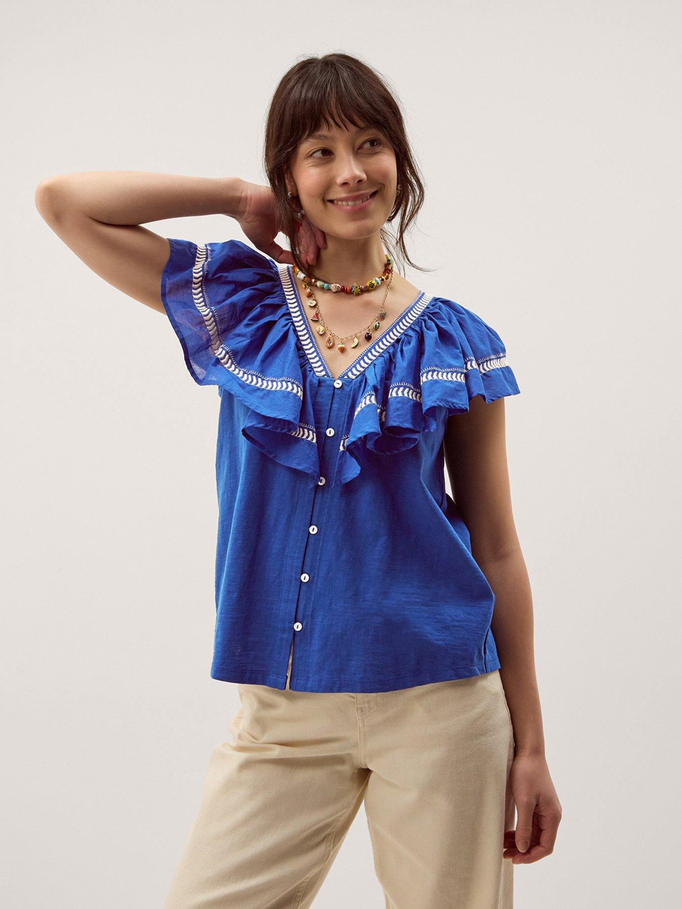 Monsoon Fenn Fabric Mix Top - Blue