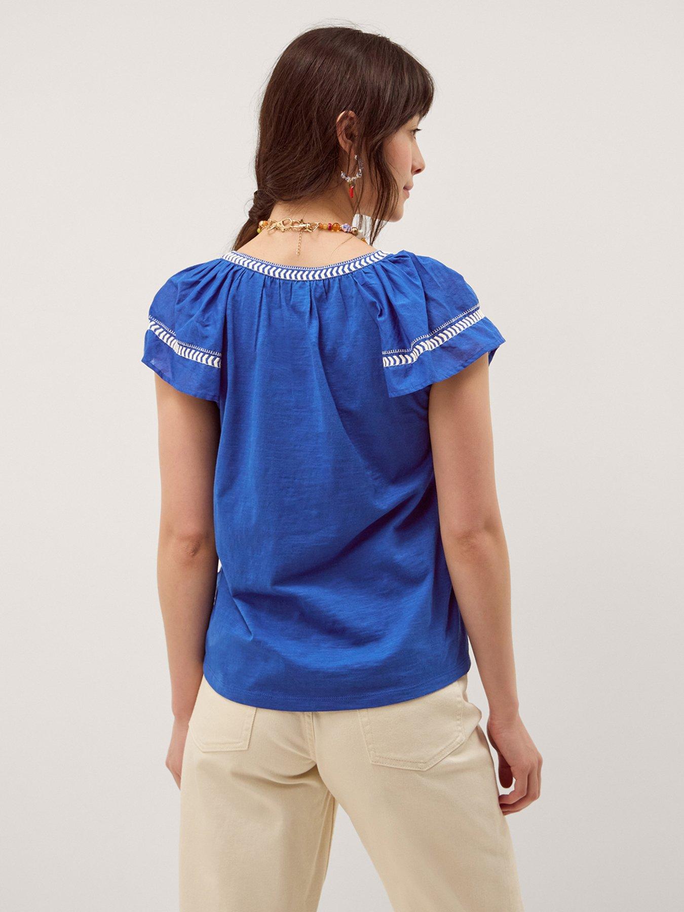 Image 2 of 4 of Monsoon Fenn Fabric Mix Top - Blue