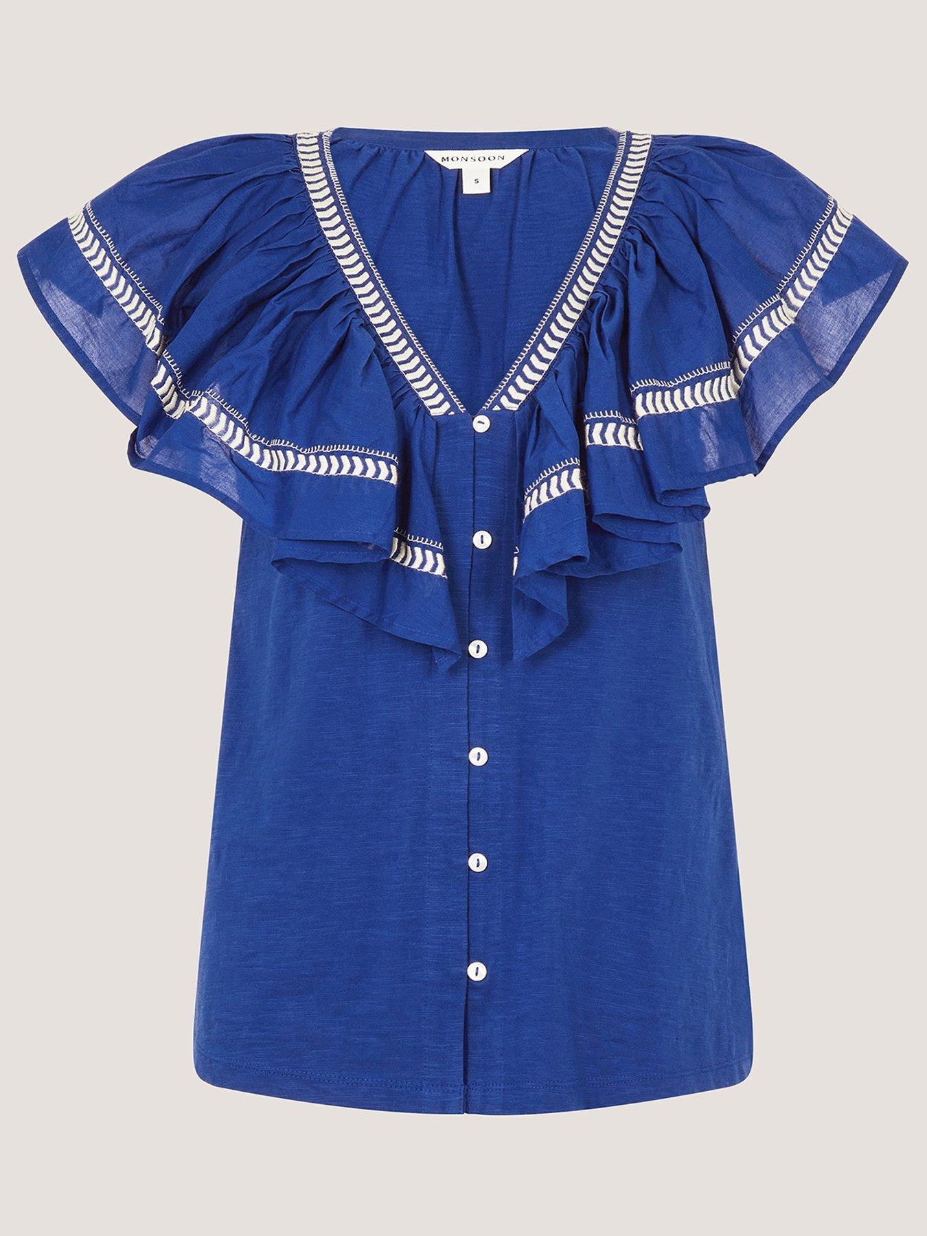Image 4 of 4 of Monsoon Fenn Fabric Mix Top - Blue