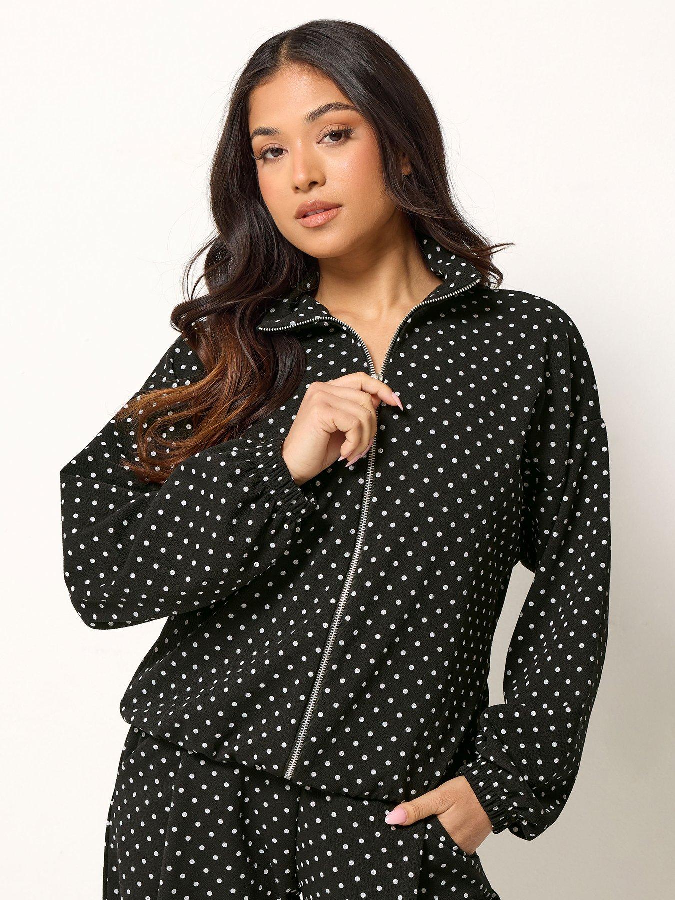 PixieGirl Petite Polka Dot Funnell Neck Jacket - Black