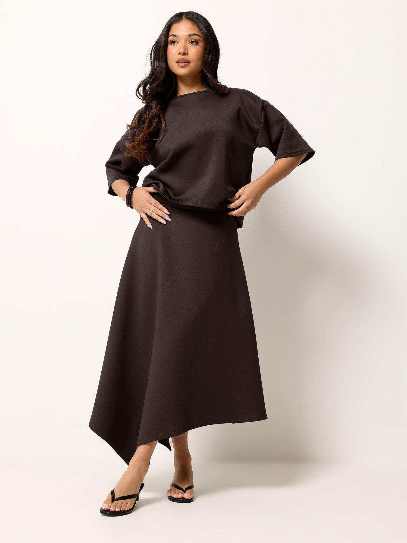 Image 1 of 4 of PixieGirl Petite Hanky Hem Skirt - Brown