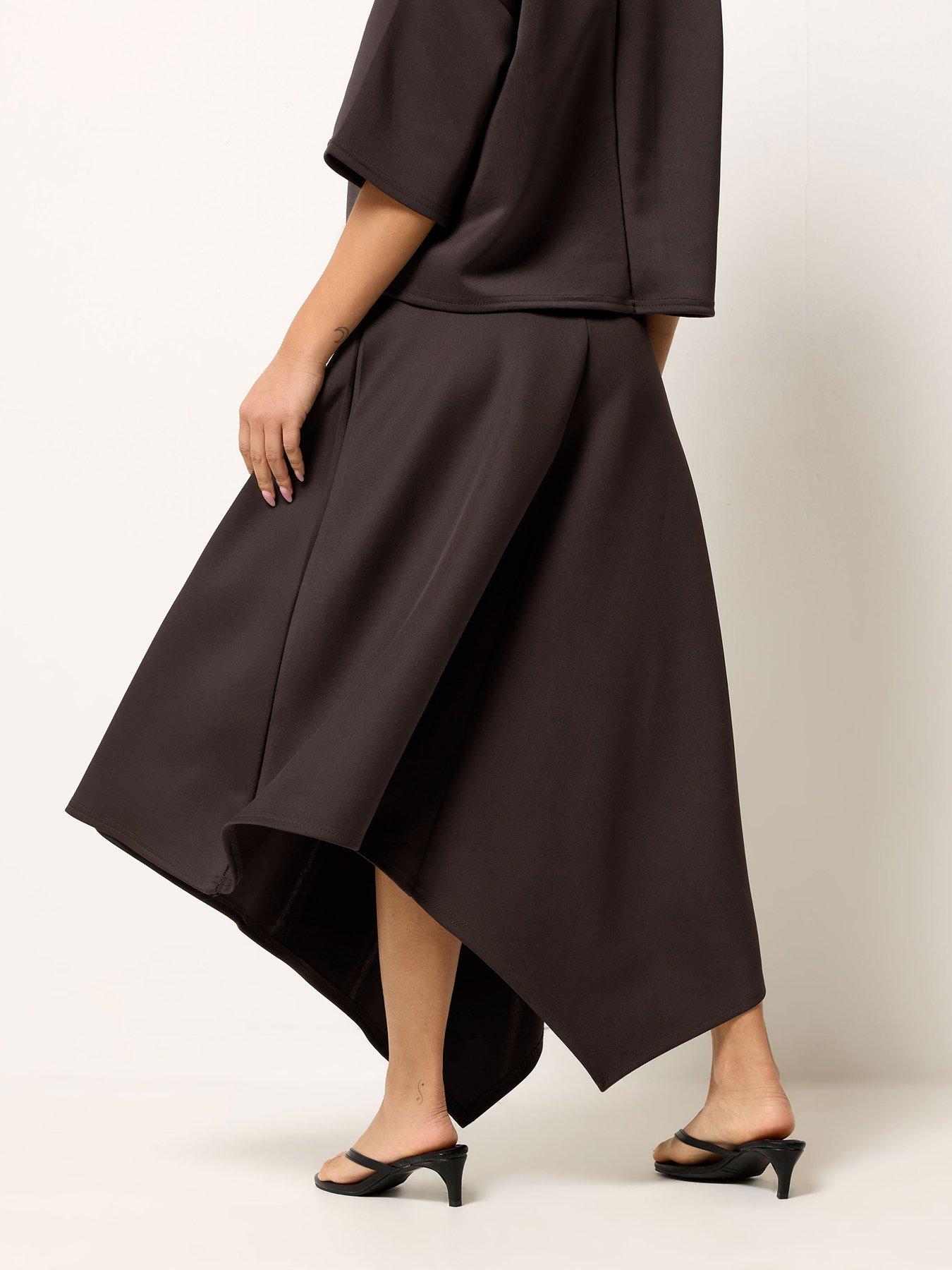 Image 2 of 4 of PixieGirl Petite Hanky Hem Skirt - Brown
