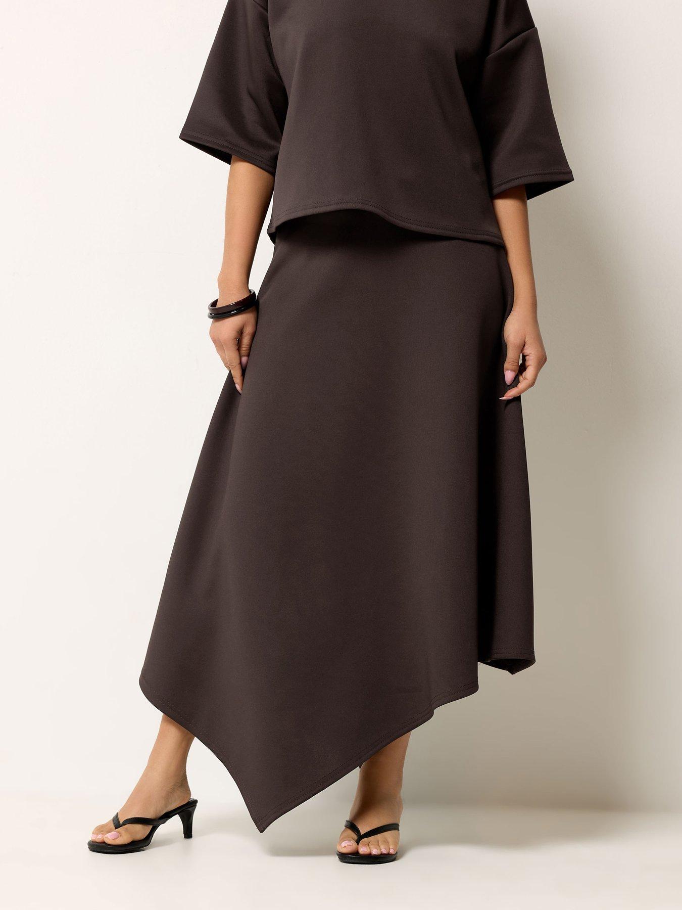 Image 3 of 4 of PixieGirl Petite Hanky Hem Skirt - Brown