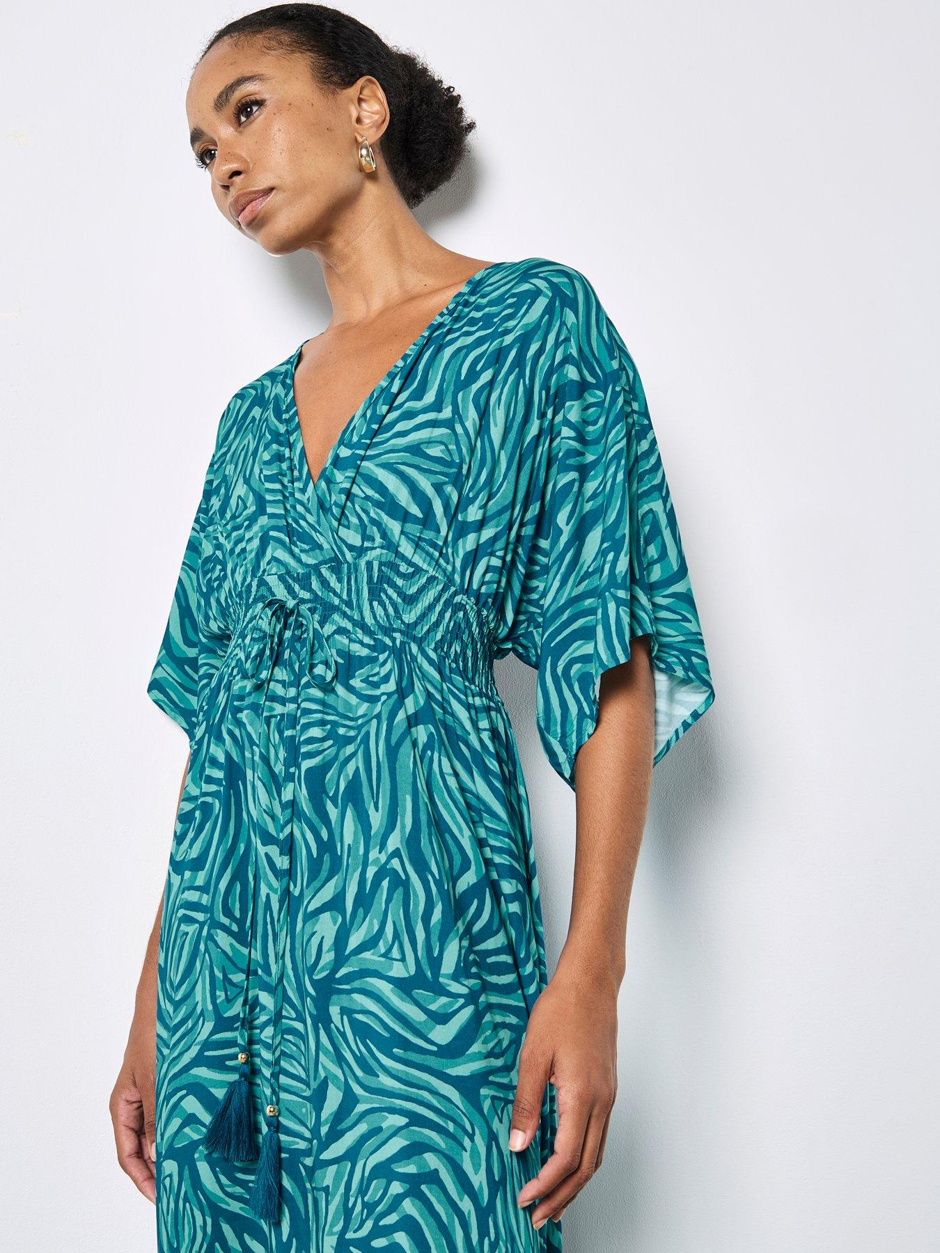 Image 4 of 4 of Apricot Zebra Swirl Tassel Kimono Maxi