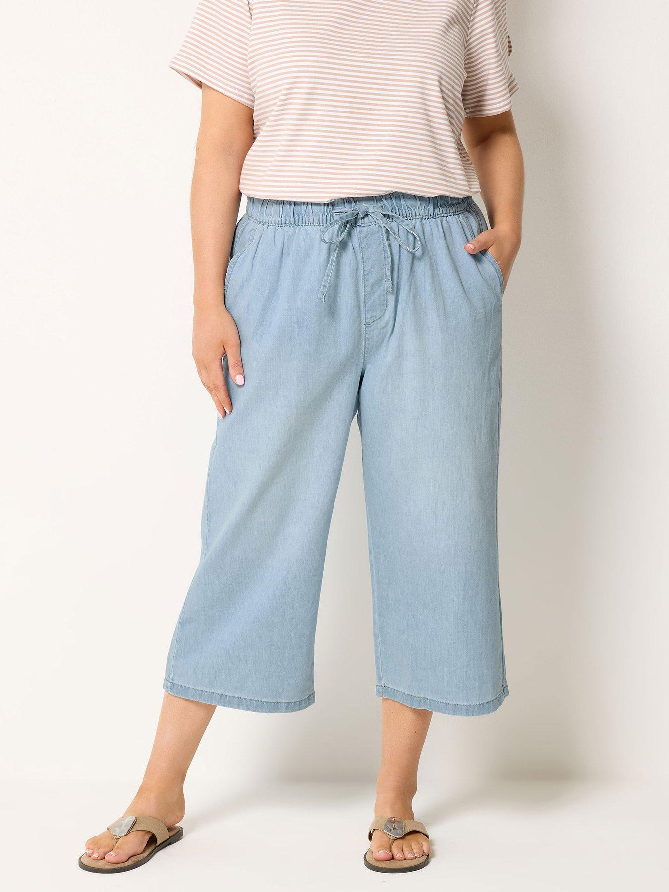 Yours Curve Pull On Crop Trousers - Blue