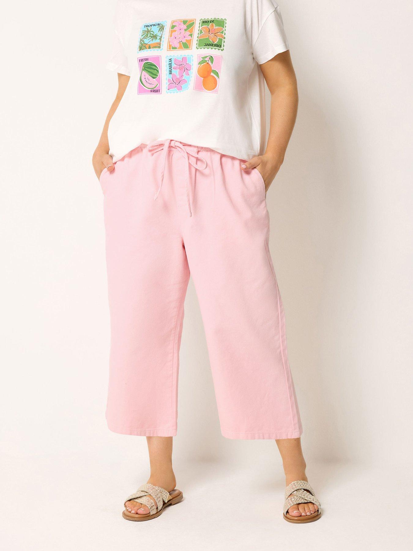Yours Curve Cropped Jeans - Pink