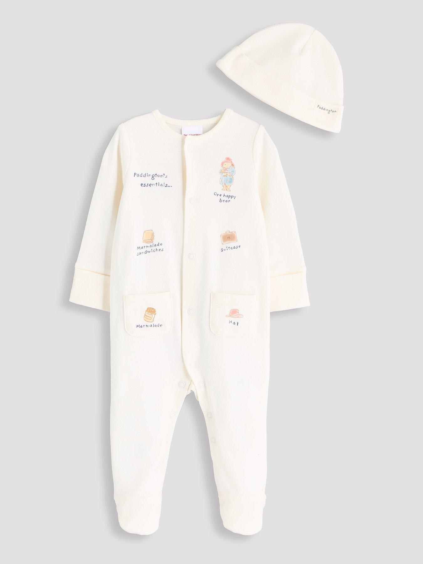 Image 1 of 5 of The Very Collection Unisex Paddington Star Print Popper Sleepsuit And Hat - Cream