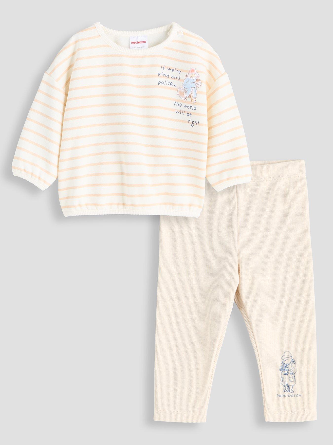 Image 1 of 4 of The Very Collection Baby Stripe Paddington Bear Legging Sweatshirt Set - White/Beige