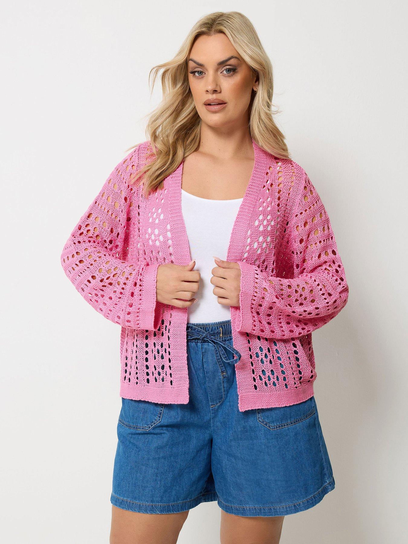 Yours Curve Tube Yarn Chunky Knit Cardigan - Pink