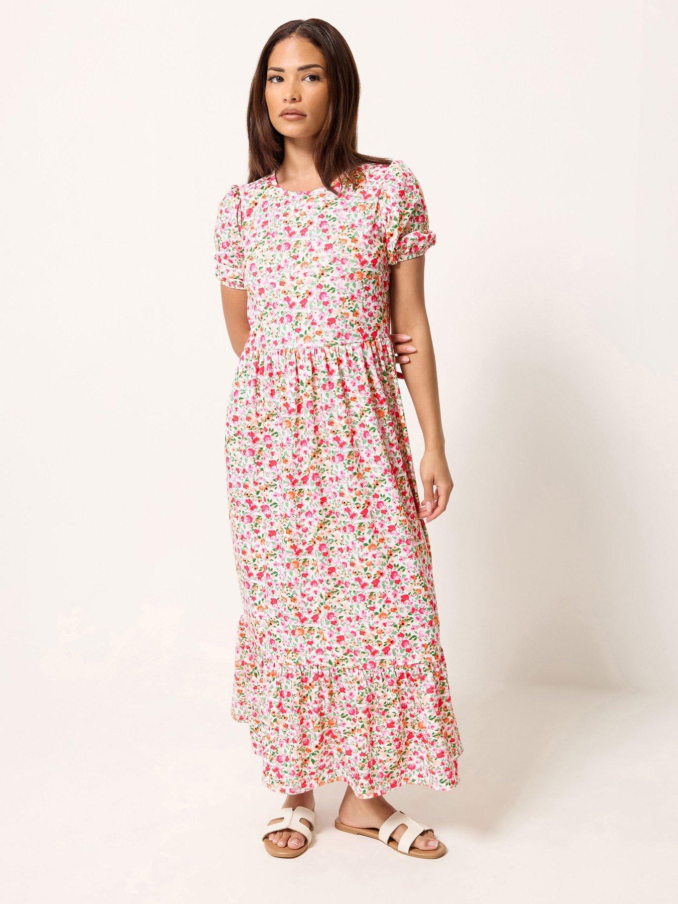 PixieGirl Petite Puff Frill Sleeve Maxi Dress - Pink