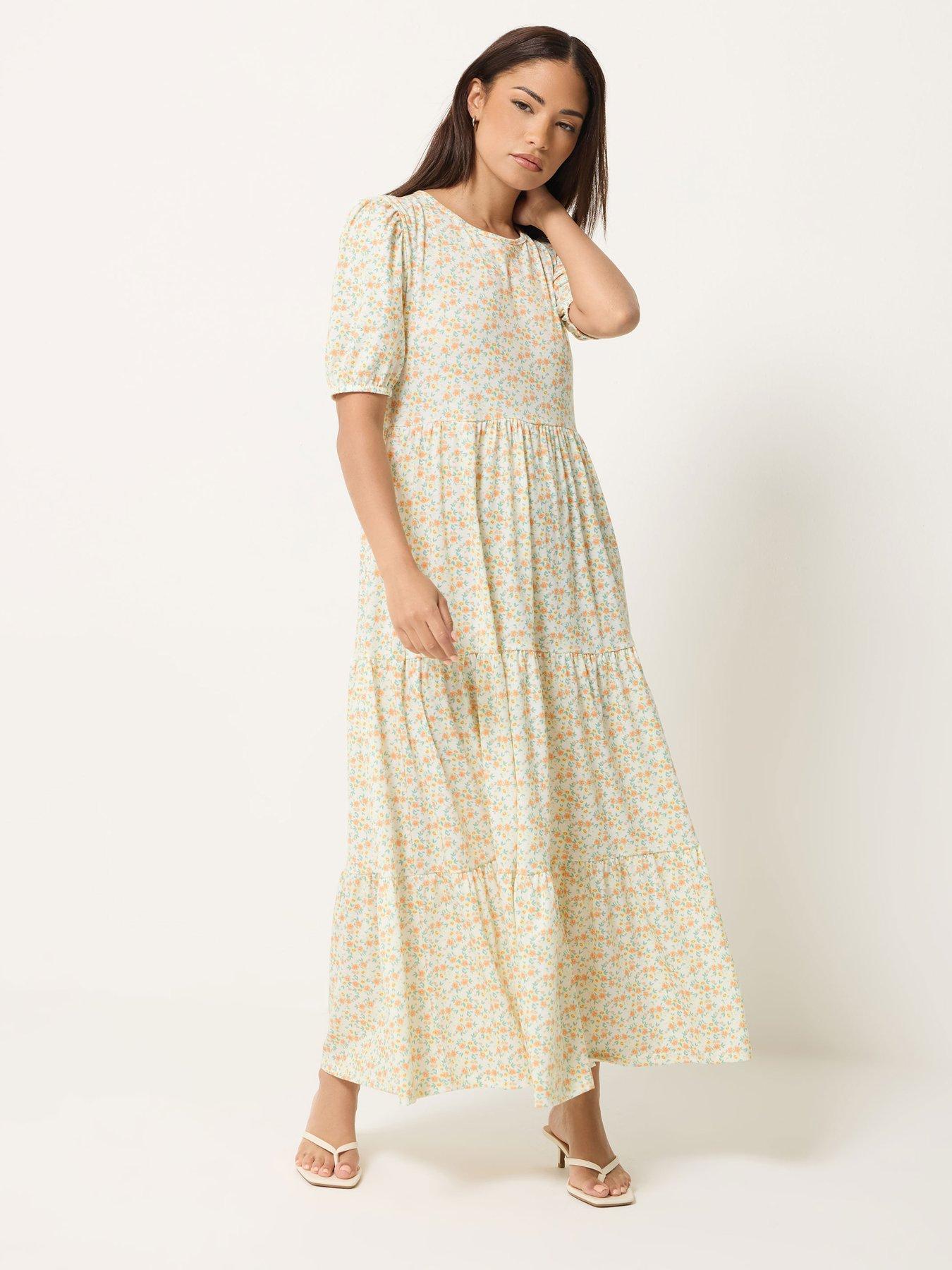 PixieGirl Petite Ditsy Short Sleeve Tie Maxi Dress