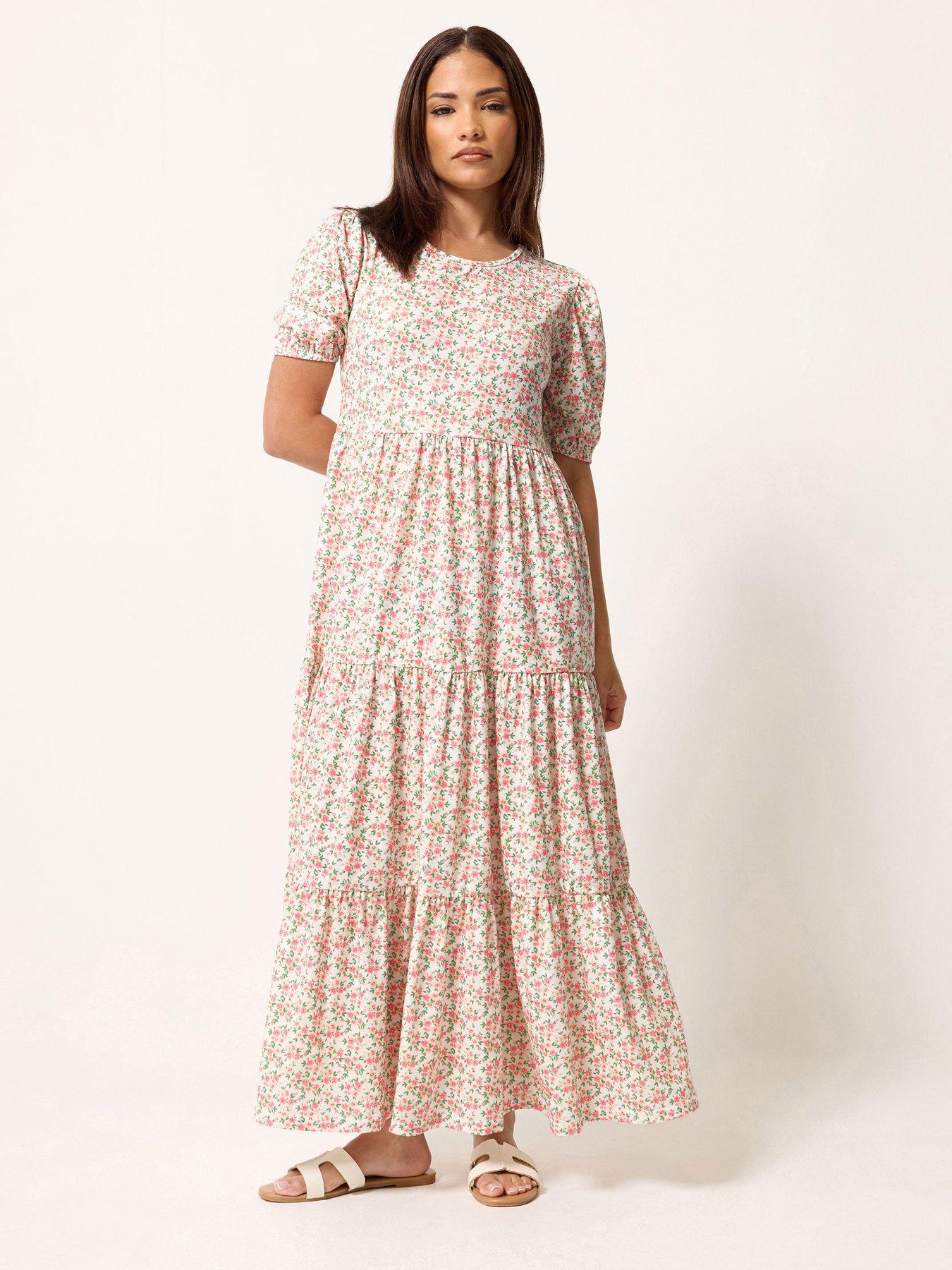 PixieGirl Petite Ditsy Short Sleeve Tie Maxi Dress - Pink