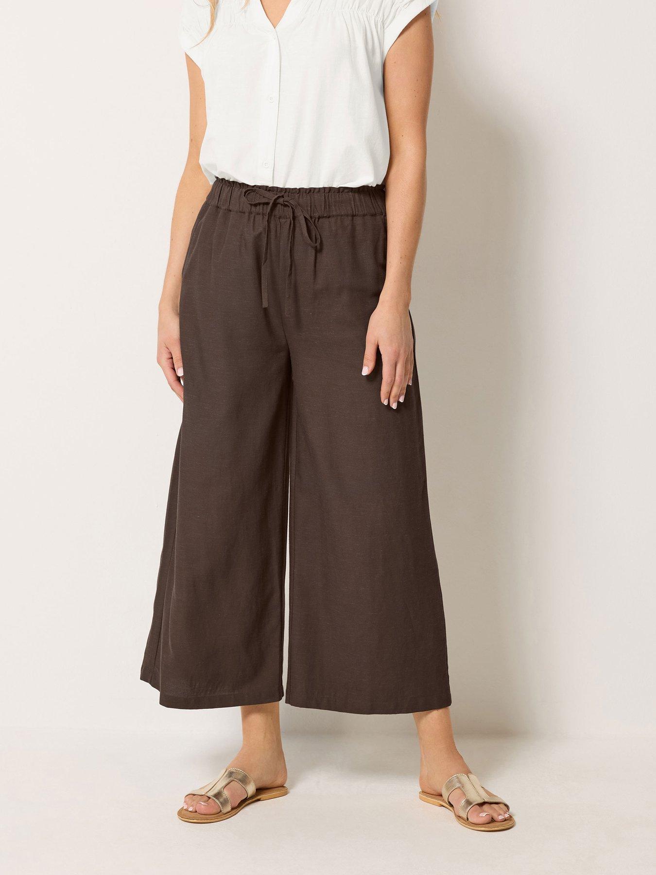 Long Tall Sally Linen Crop Trousers - Brown