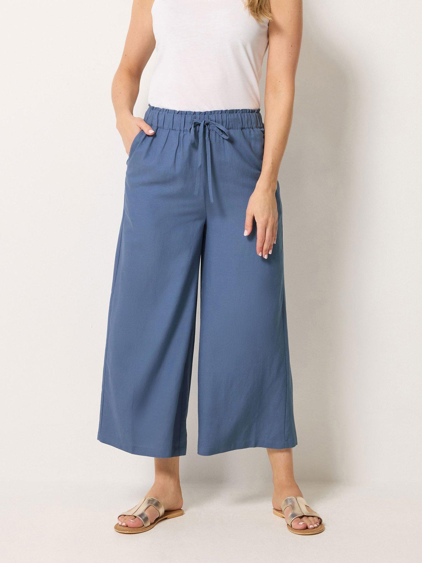 Long Tall Sally Linen Crop Trouser - Blue