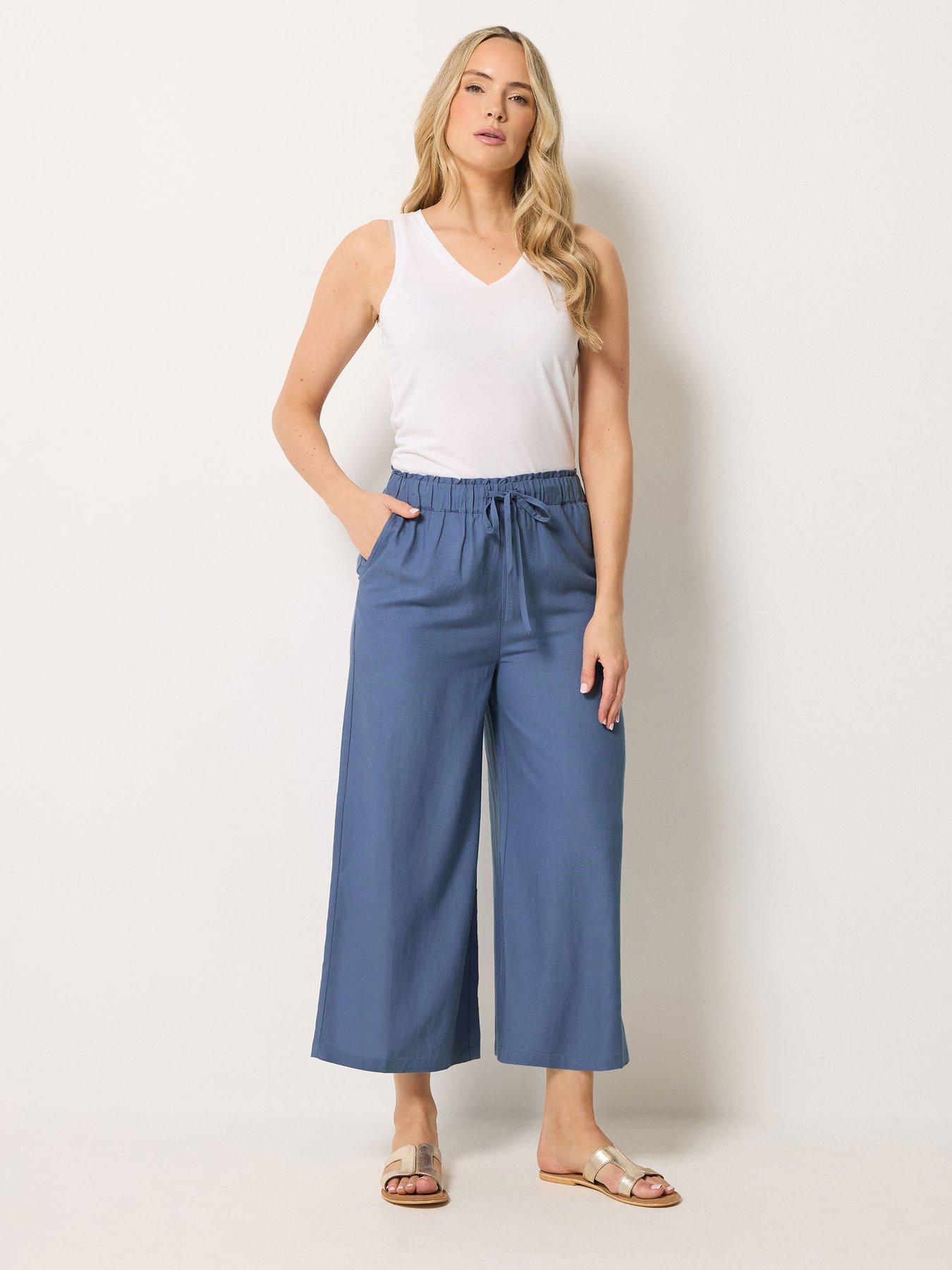 Image 3 of 4 of Long Tall Sally Linen Crop Trouser - Blue