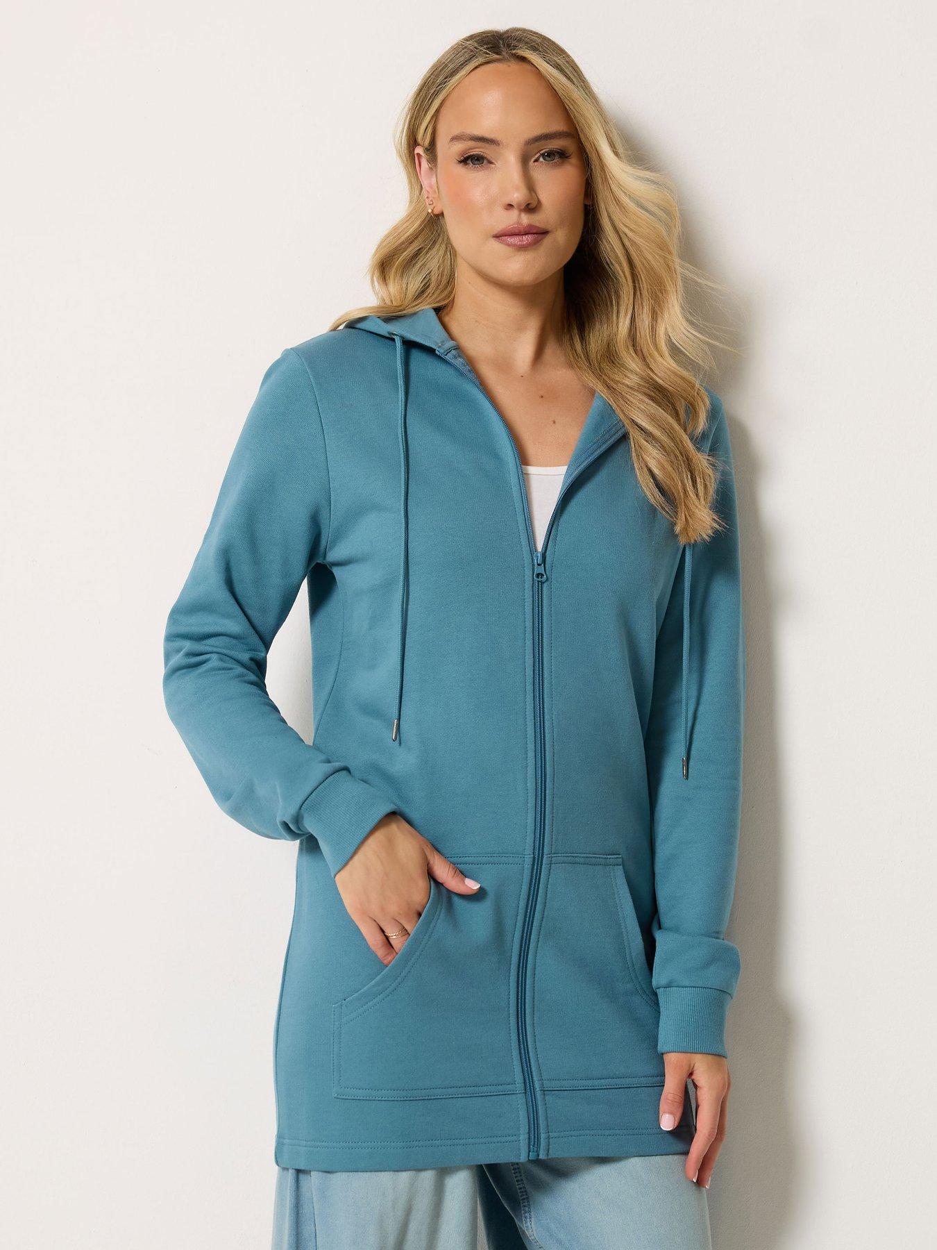 Long Tall Sally Longline Zip Through Hoodie - Blue