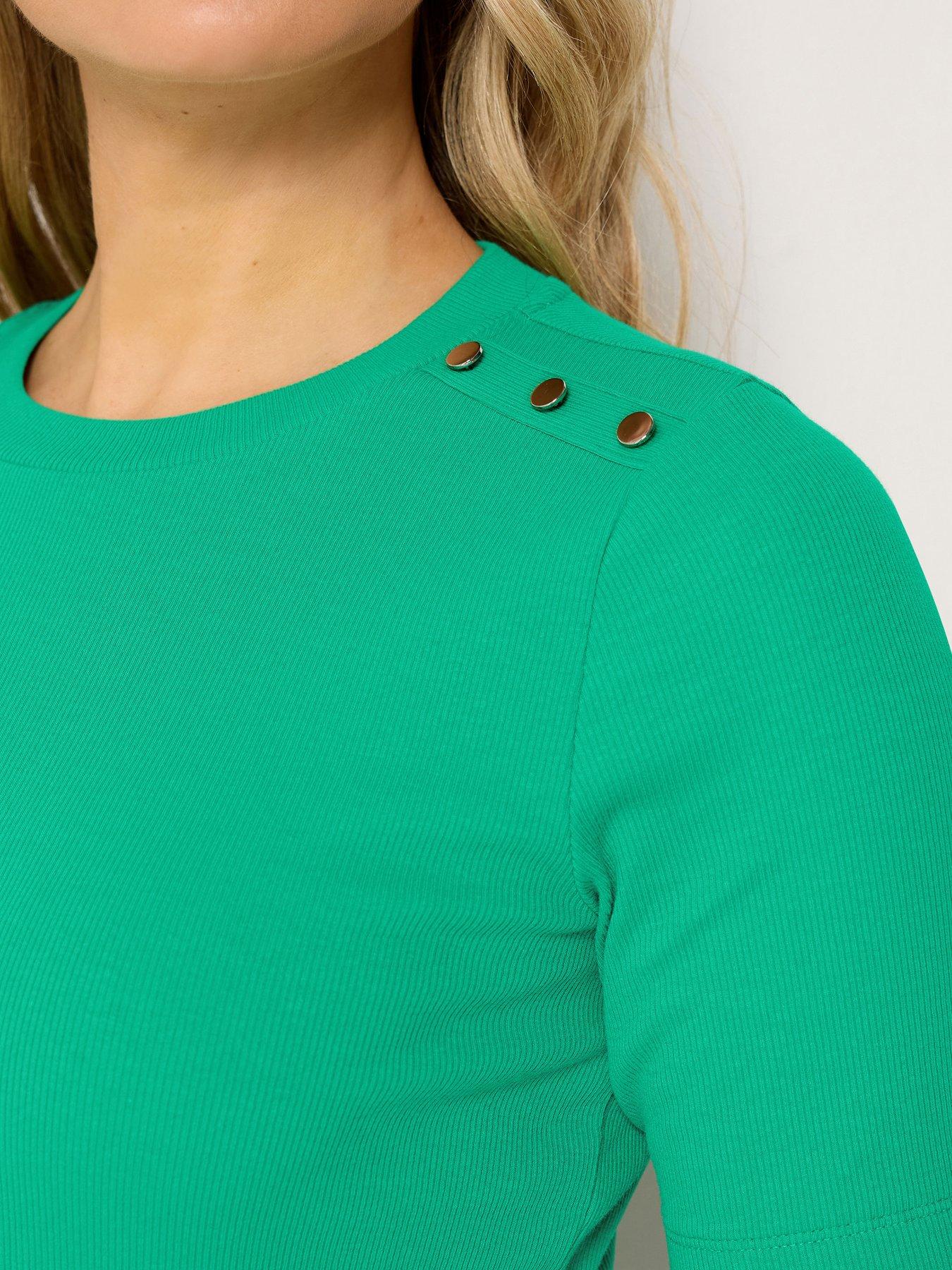 Image 5 of 6 of Long Tall Sally Rib Button Short Sleeve T-Shirt - Green