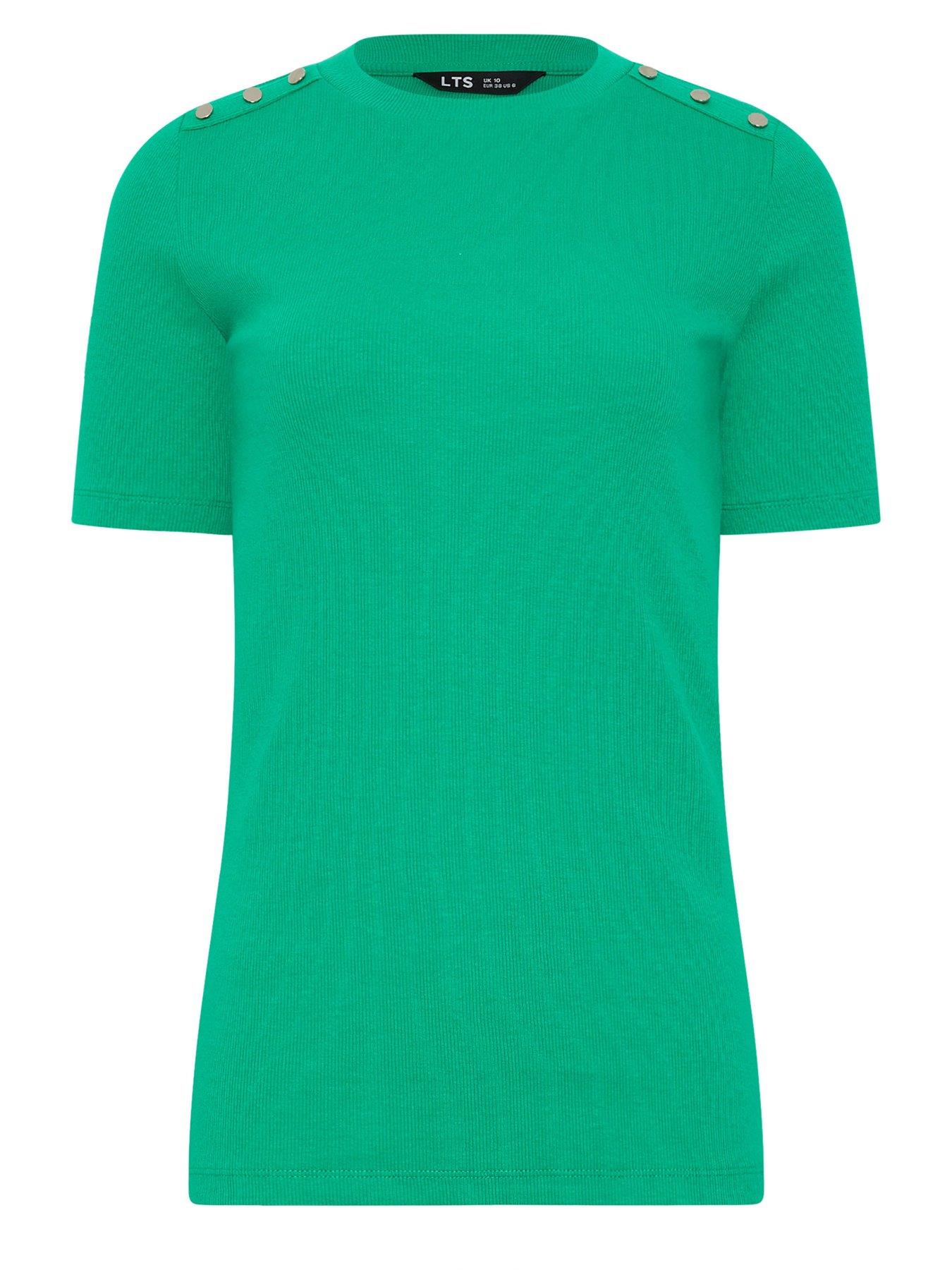 Image 6 of 6 of Long Tall Sally Rib Button Short Sleeve T-Shirt - Green