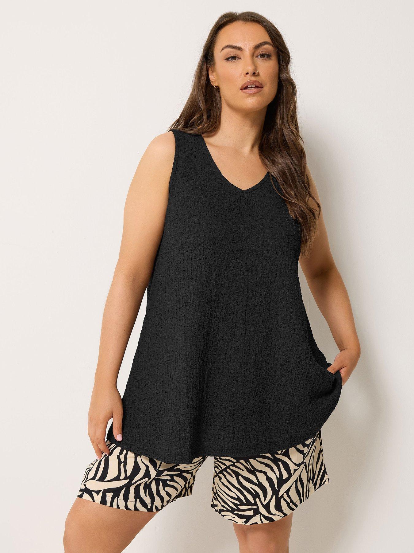 Yours Curve Textured V-Neck Swing Vest - Black