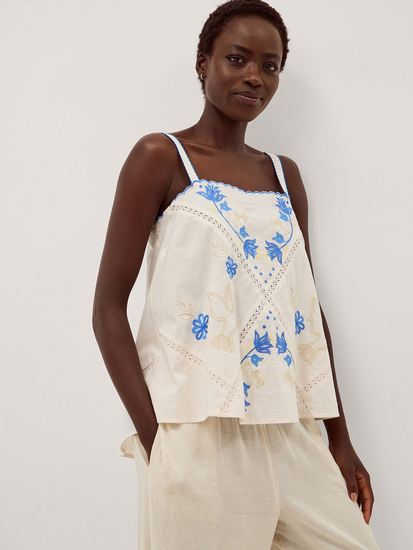 Image 1 of 5 of Monsoon Sophie Embroidered Cami - Cream