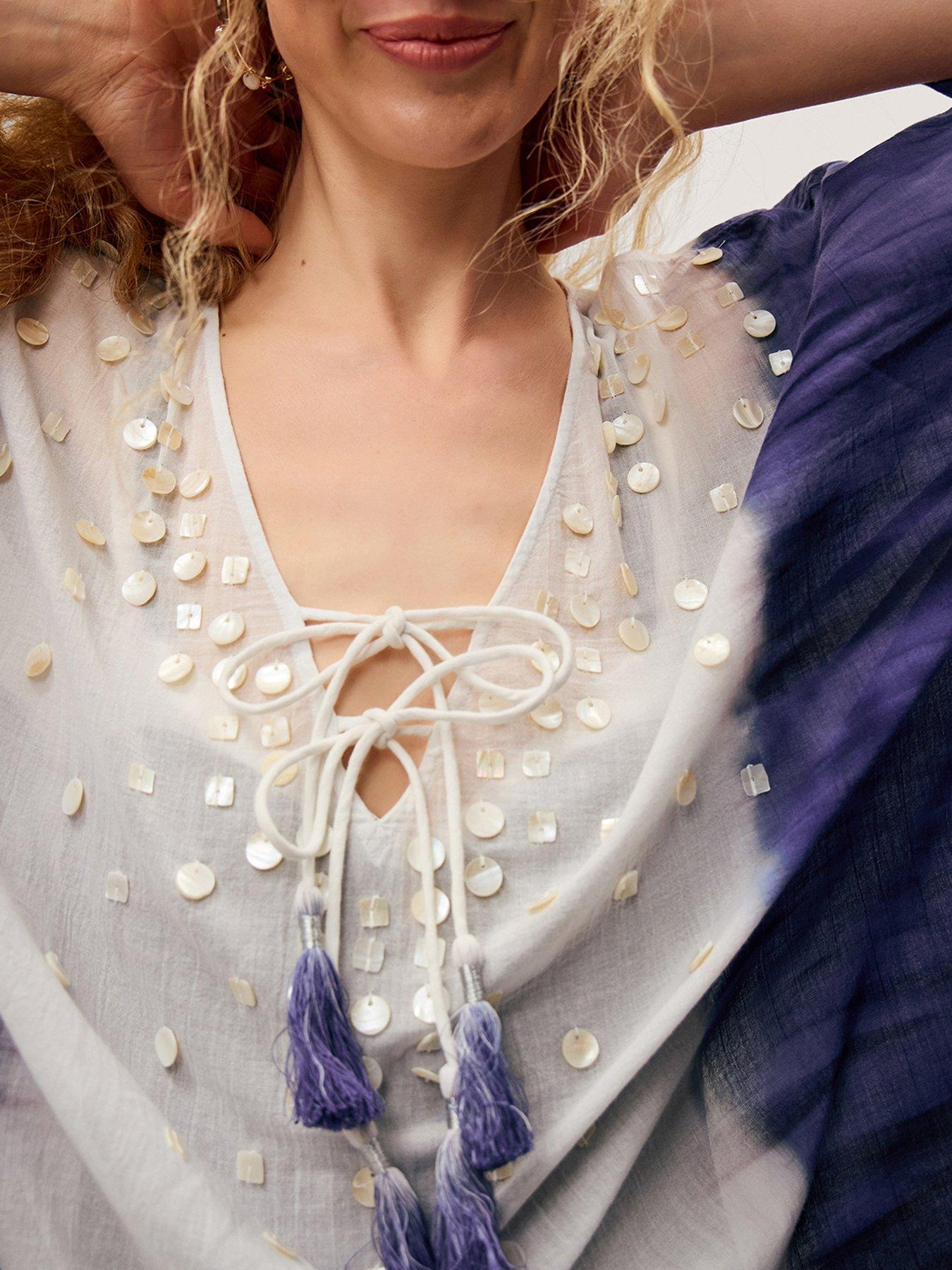 Image 4 of 4 of Monsoon Elise Kaftan Dip Dye Midi - Blue