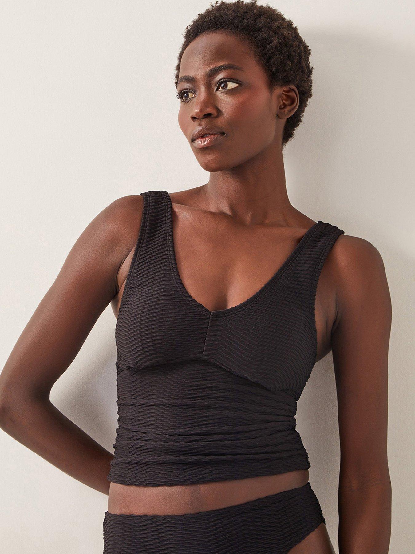 Image 1 of 5 of Monsoon Alicia Rib Tankini Top - Black