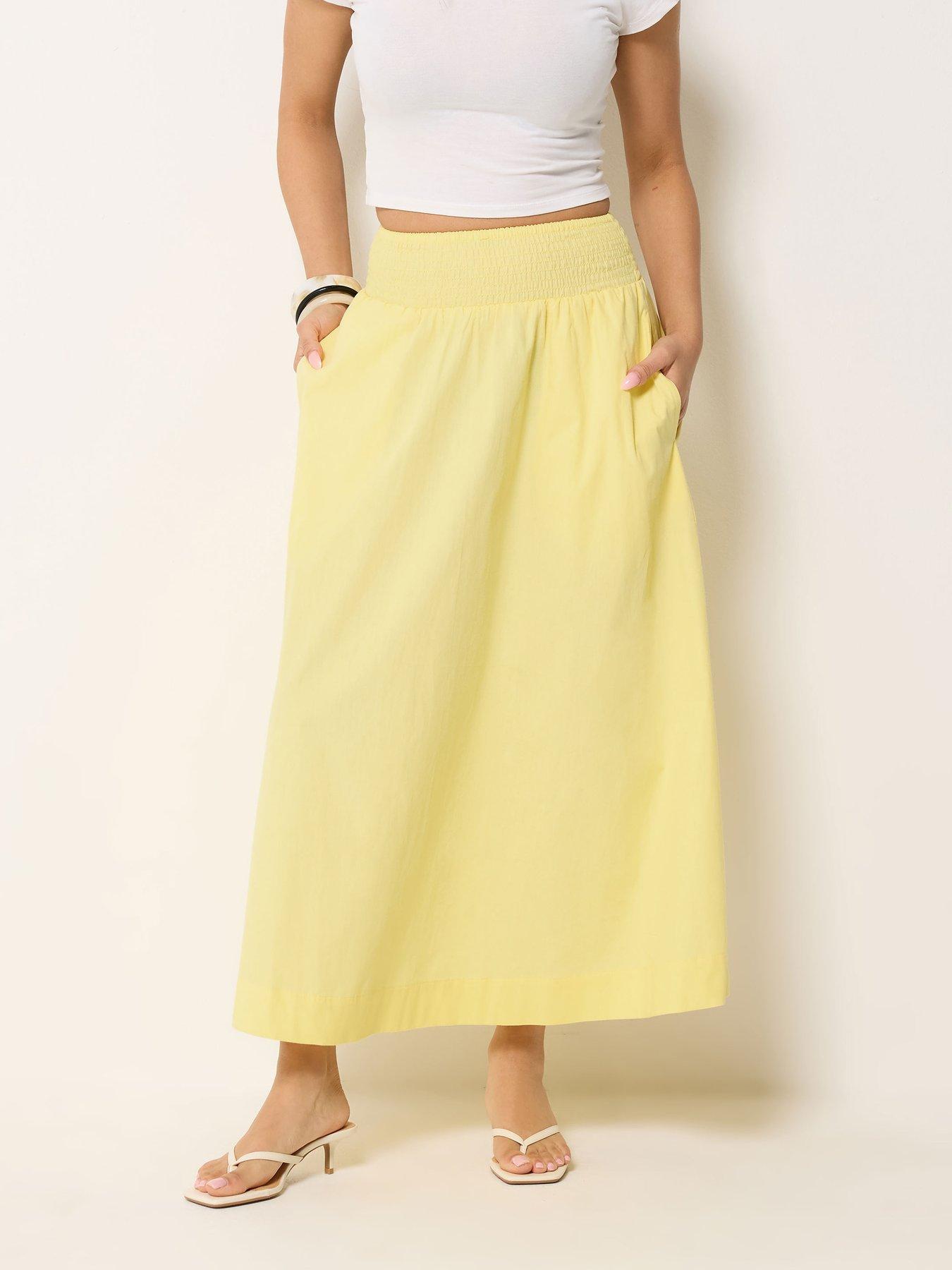 PixieGirl Petite Poplin Shirred Midi Skirt