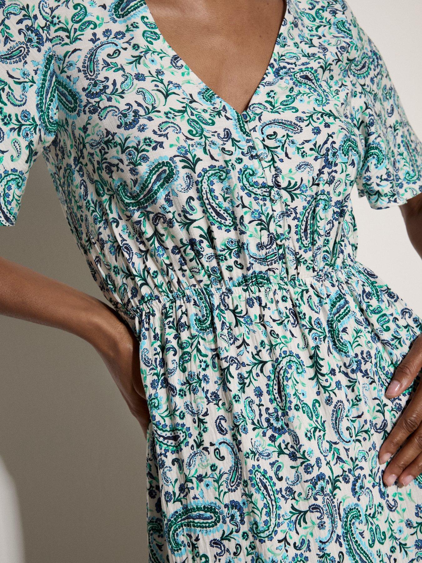 Image 3 of 5 of Apricot Paisley Border Button Front Maxi Dress - White