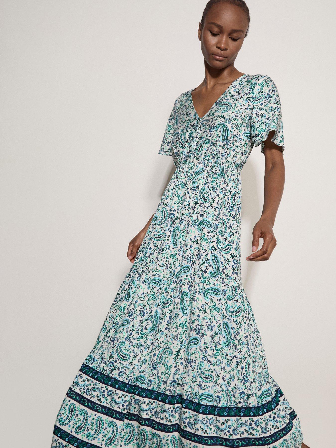 Image 5 of 5 of Apricot Paisley Border Button Front Maxi Dress - White