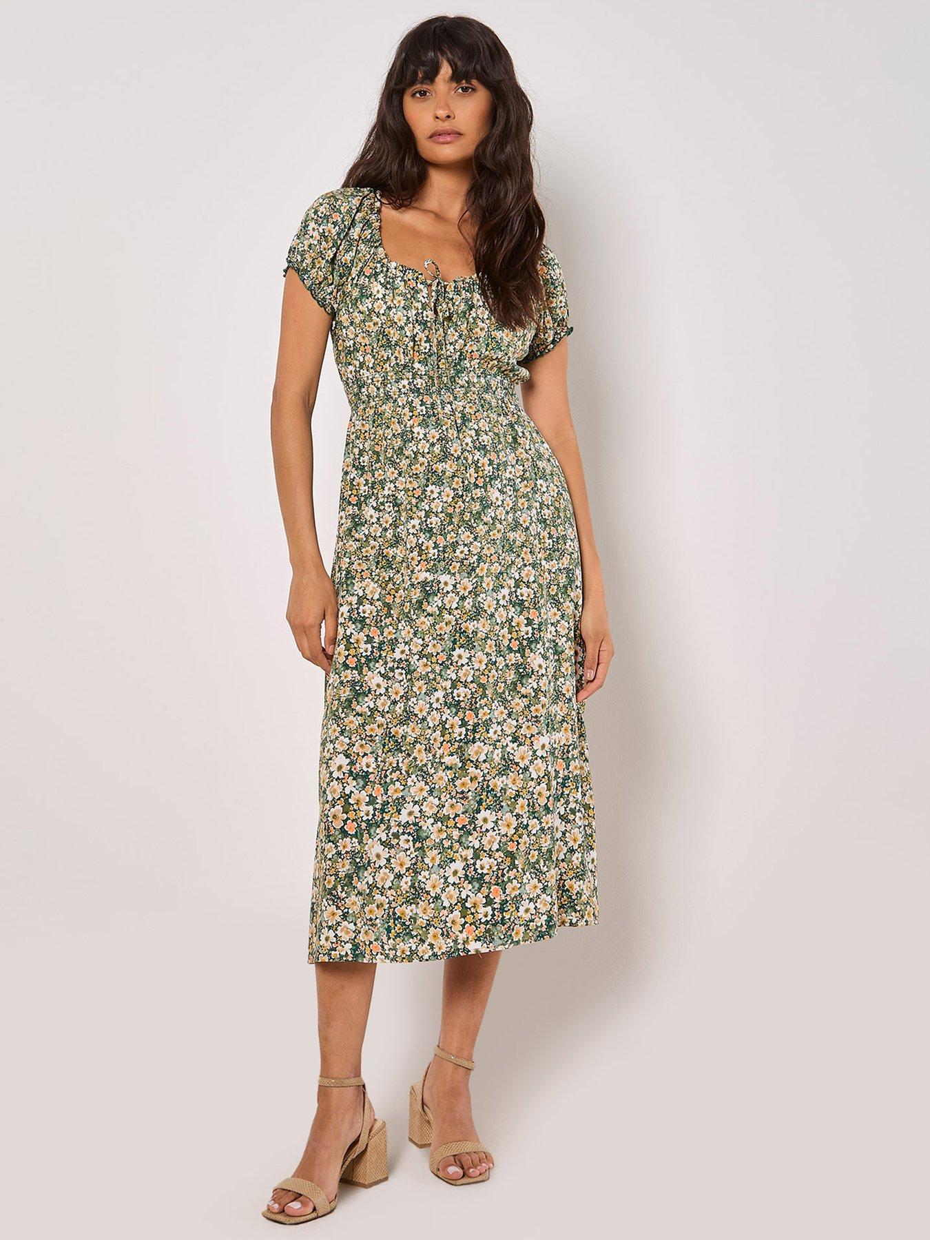 Apricot Milkmaid Midi Dress