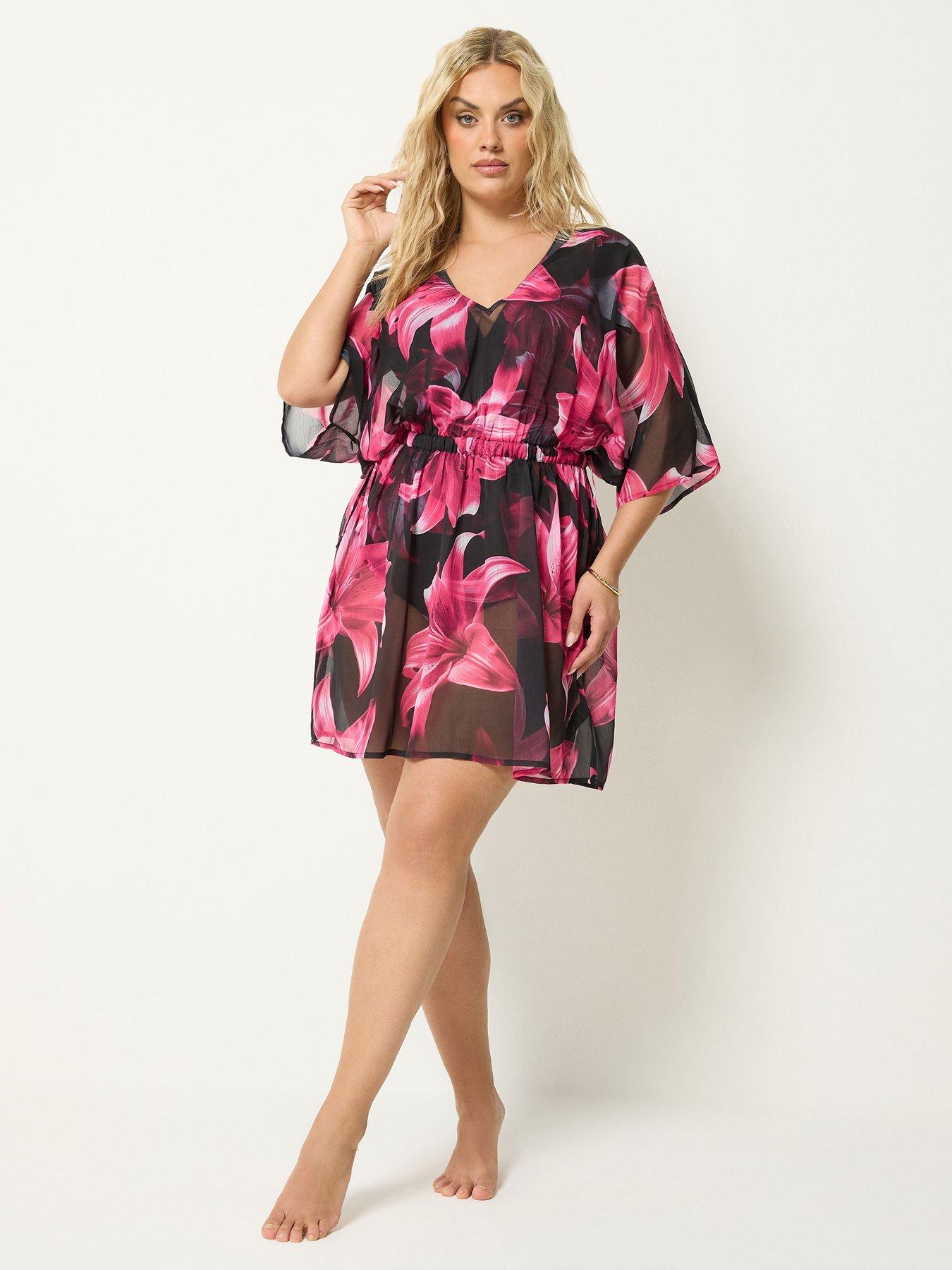 Yours Curve Flower Detail Kaftan Beach Cover-Up - Black