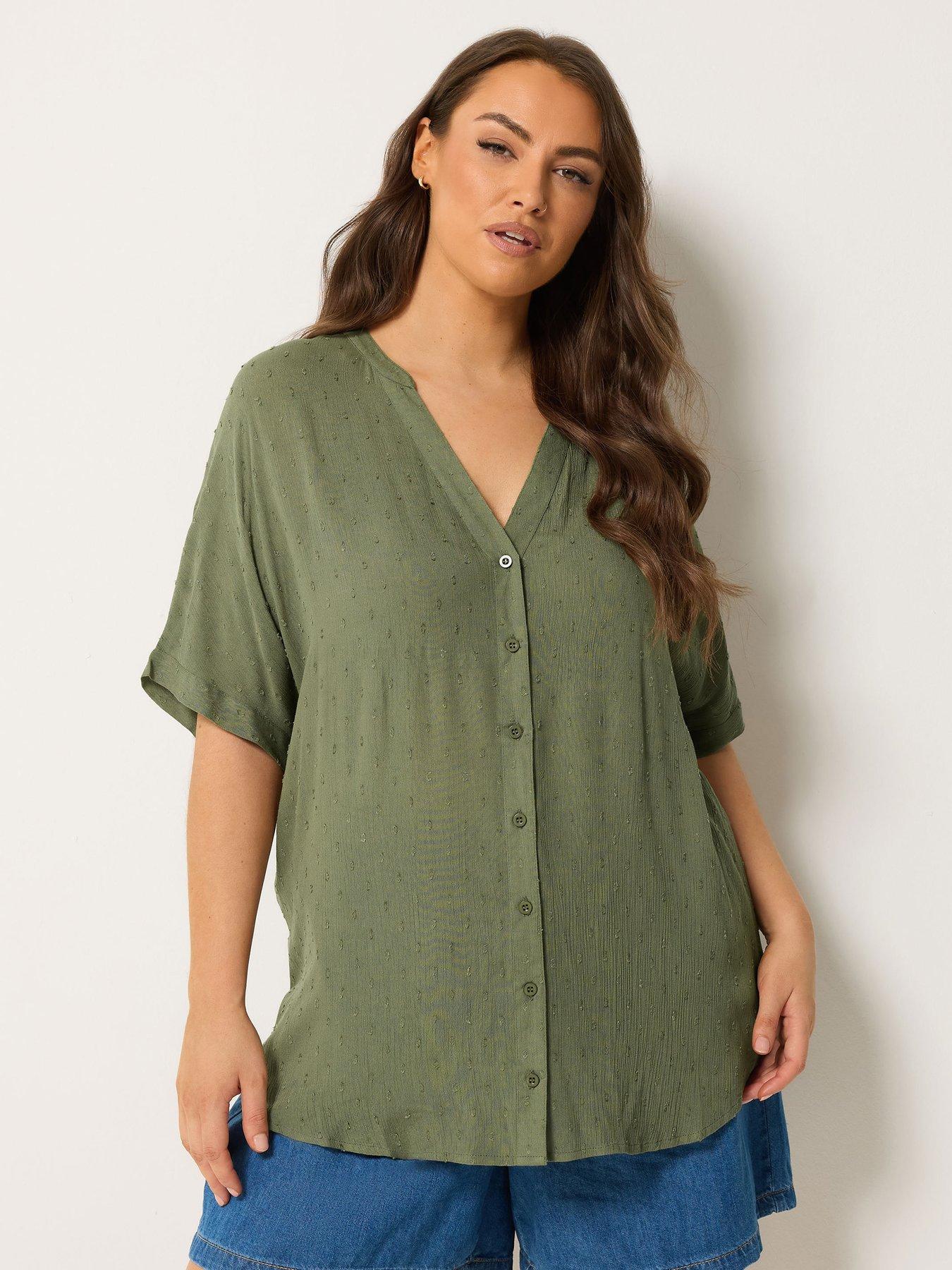 Yours Curve Printed Crinkle Notchneck Top