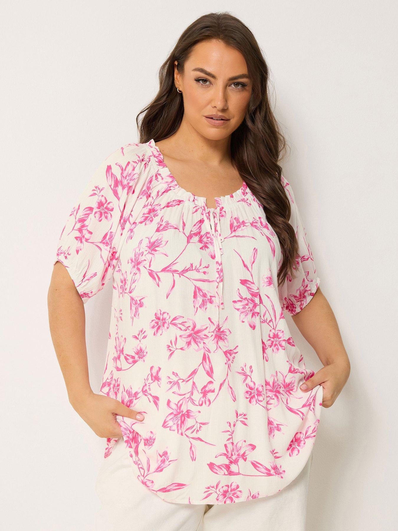 Yours Curve Floral Gypsy Bardot Top - Pink