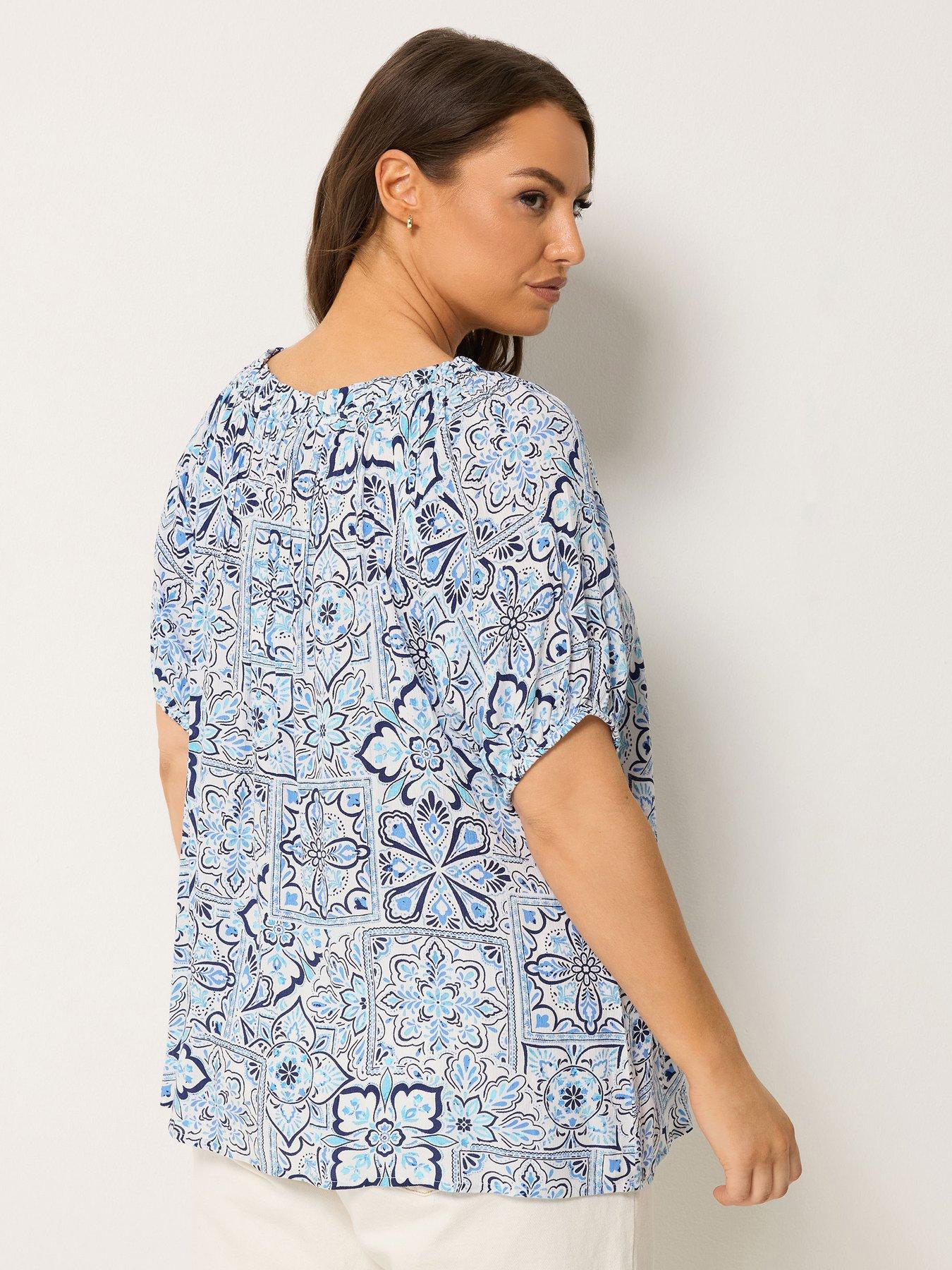 Image 2 of 5 of Yours Curve Tile Print Gypsy Bardot Top