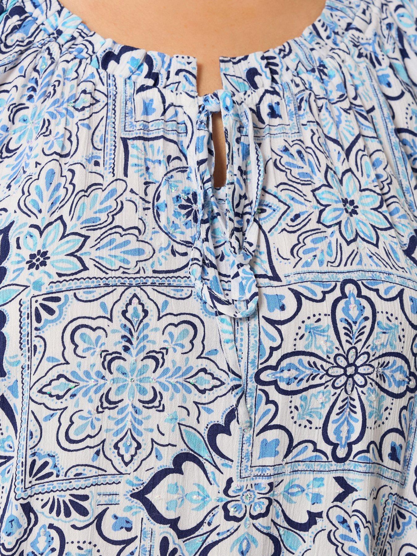 Image 4 of 5 of Yours Curve Tile Print Gypsy Bardot Top