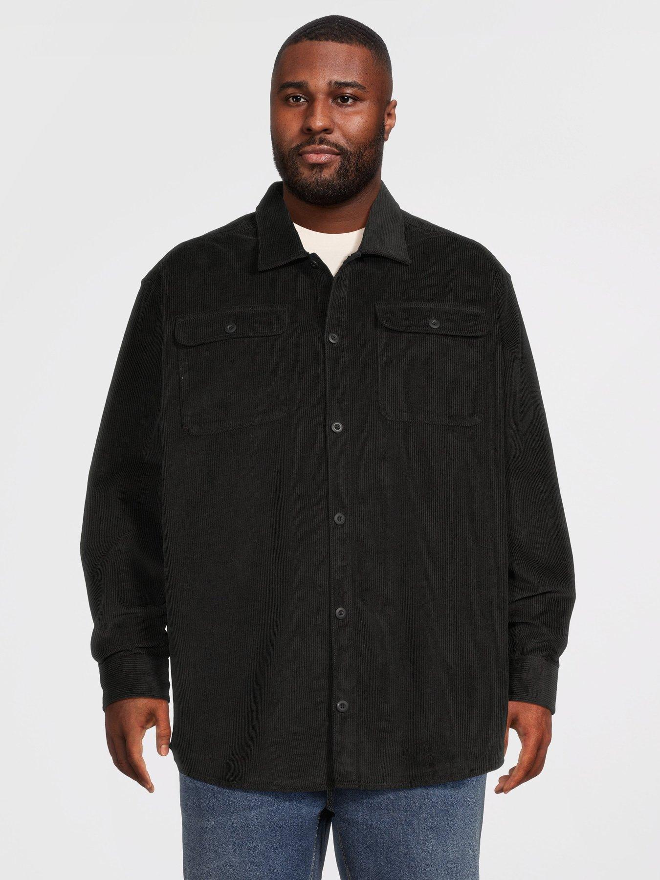 Jack & Jones Plus Regent Cord Long Sleeve Overshirt - Black