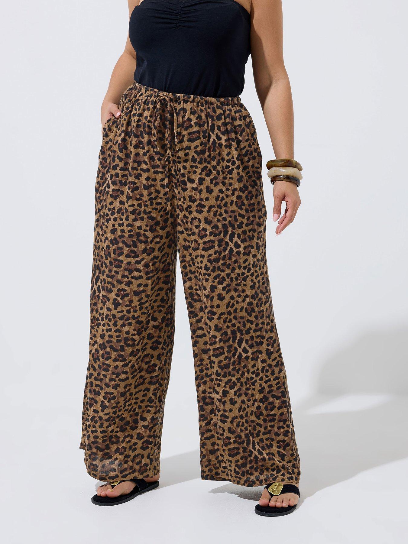 Yours Curve Crinkle Leopard Trousers - Brown