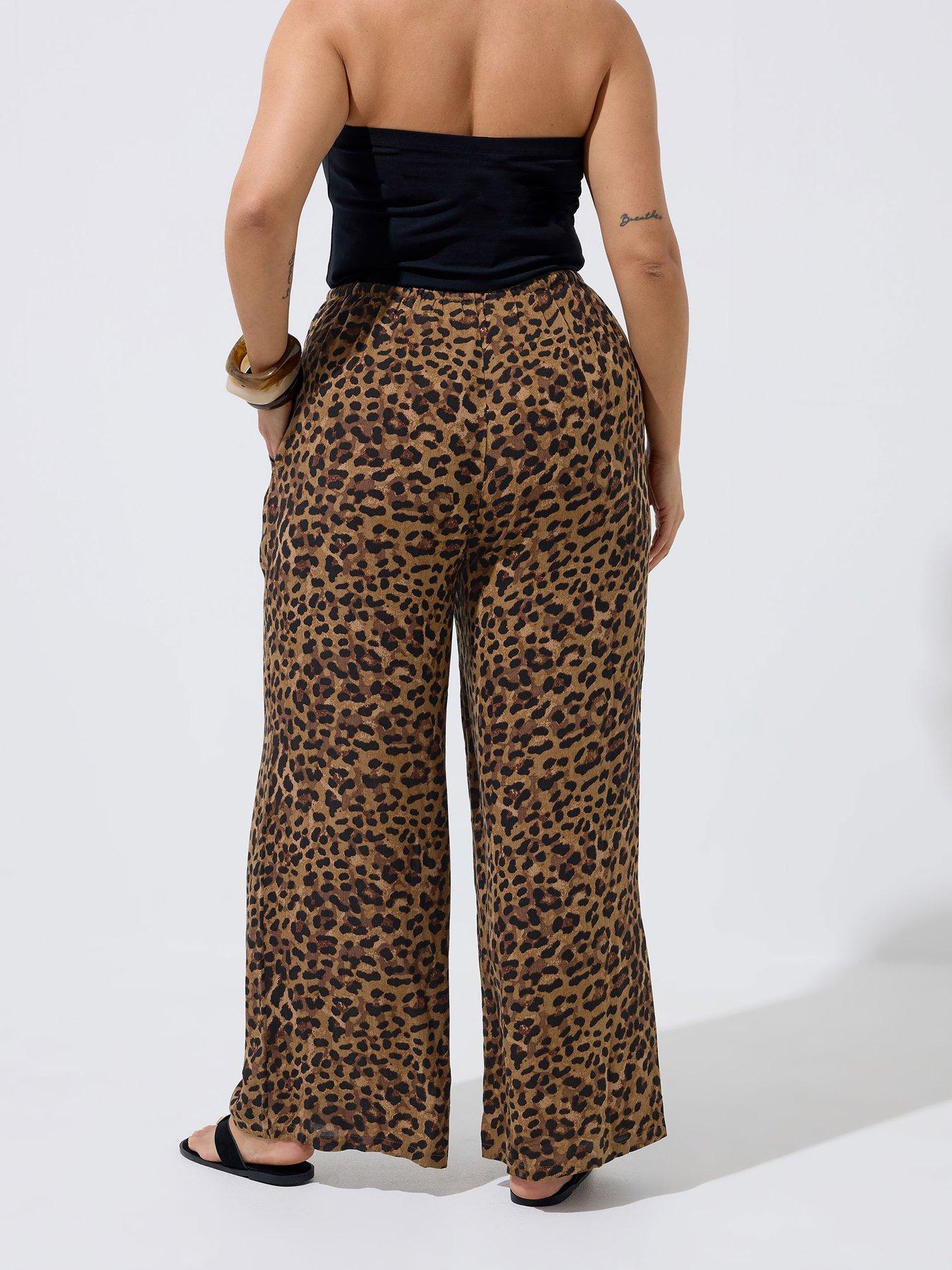 Image 2 of 4 of Yours Curve Crinkle Leopard Trousers - Brown