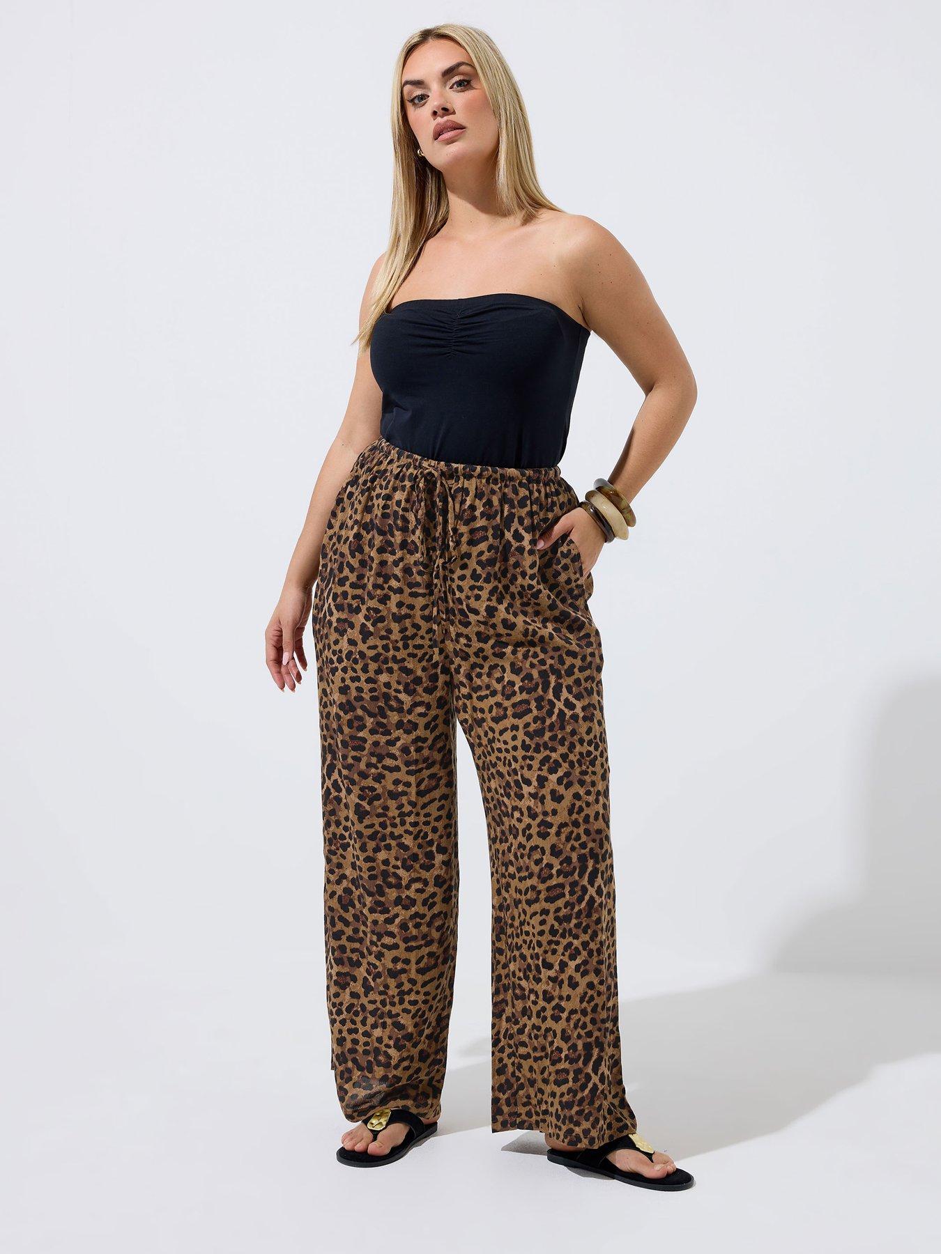 Image 3 of 4 of Yours Curve Crinkle Leopard Trousers - Brown