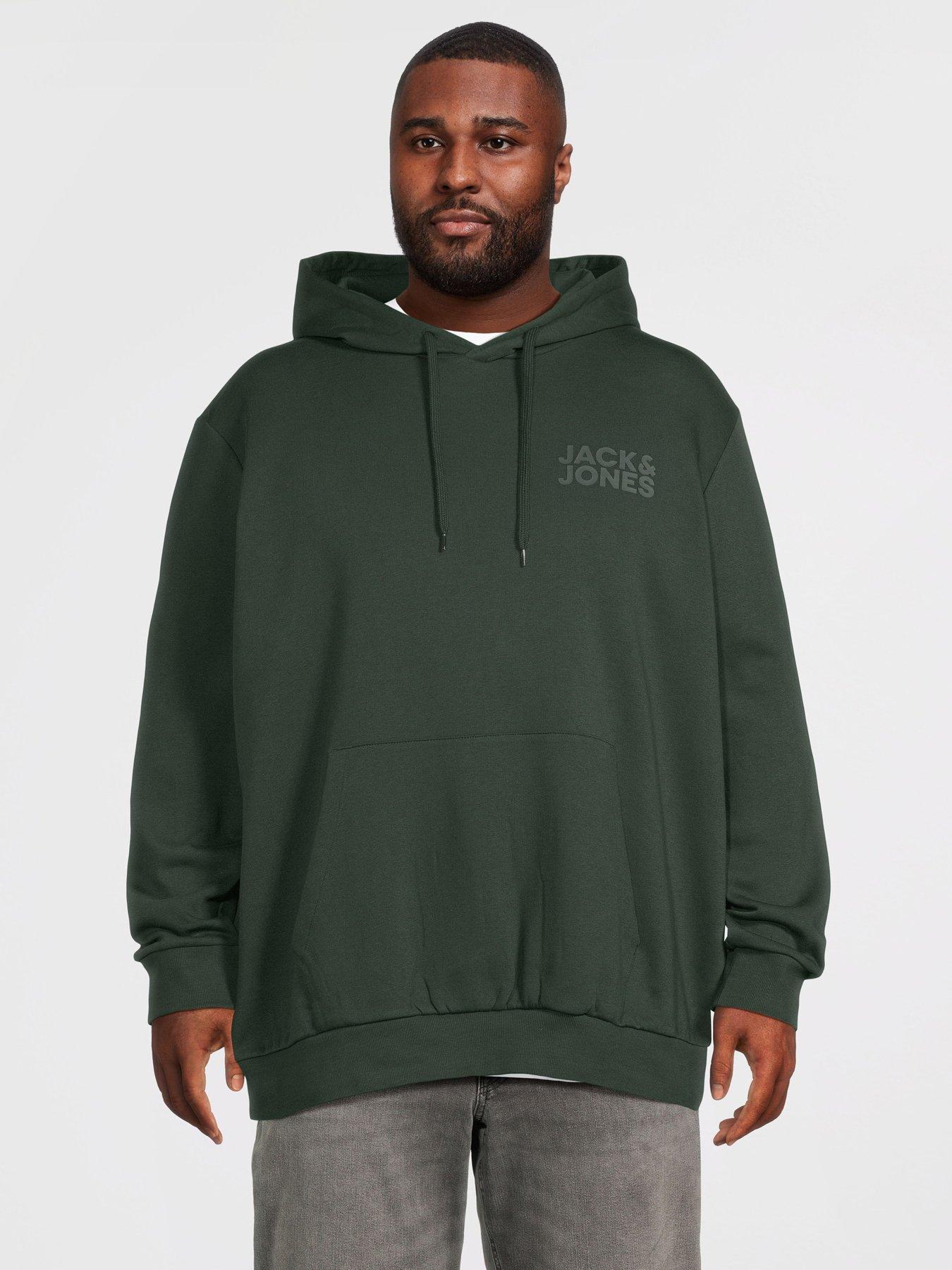 Jack & Jones Men's Plus Logo Hoodie With Kangaroo Pocket - Dark Green in Scarab